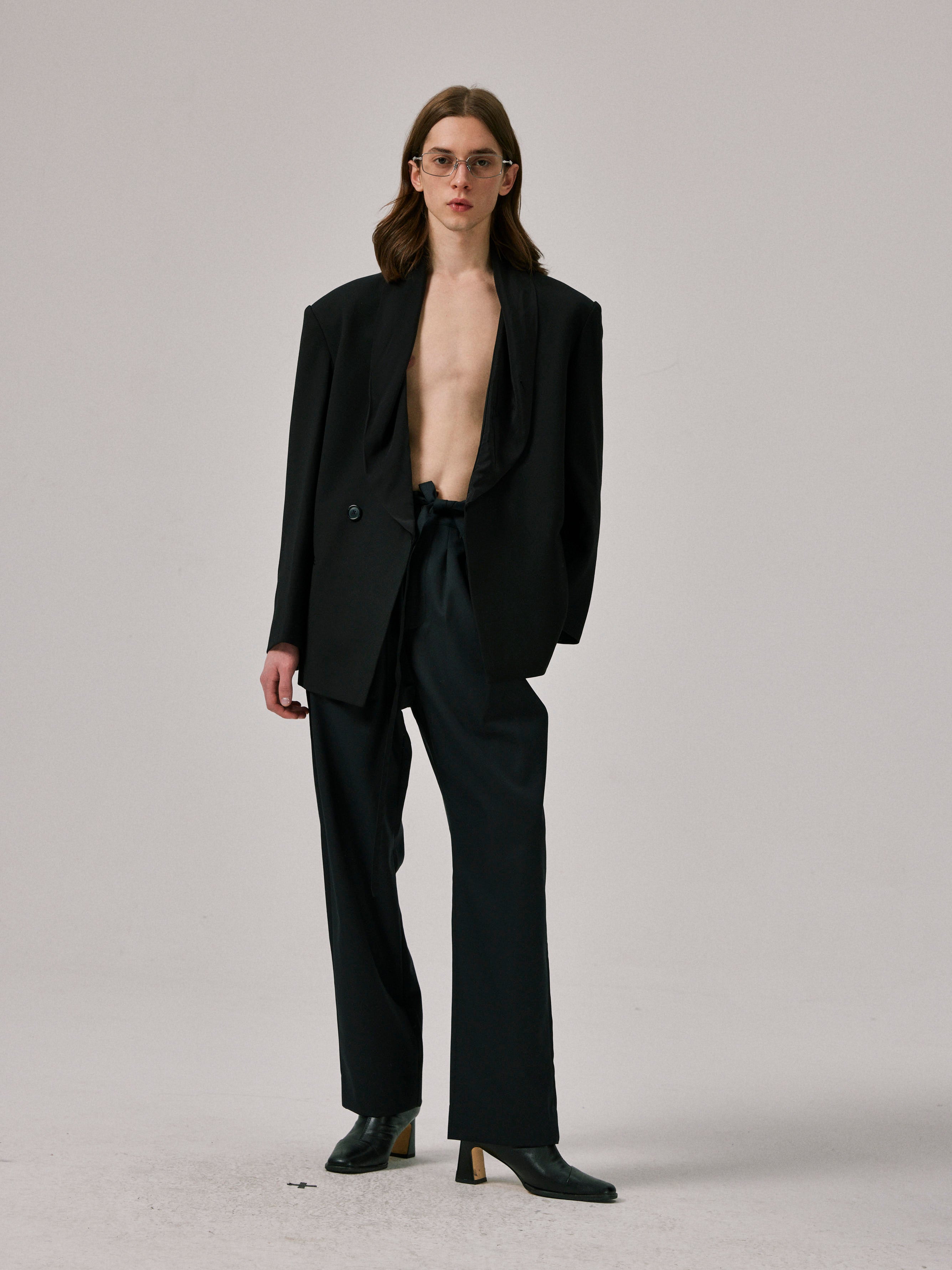 Cropped Wool Blazer With Silk Lapel