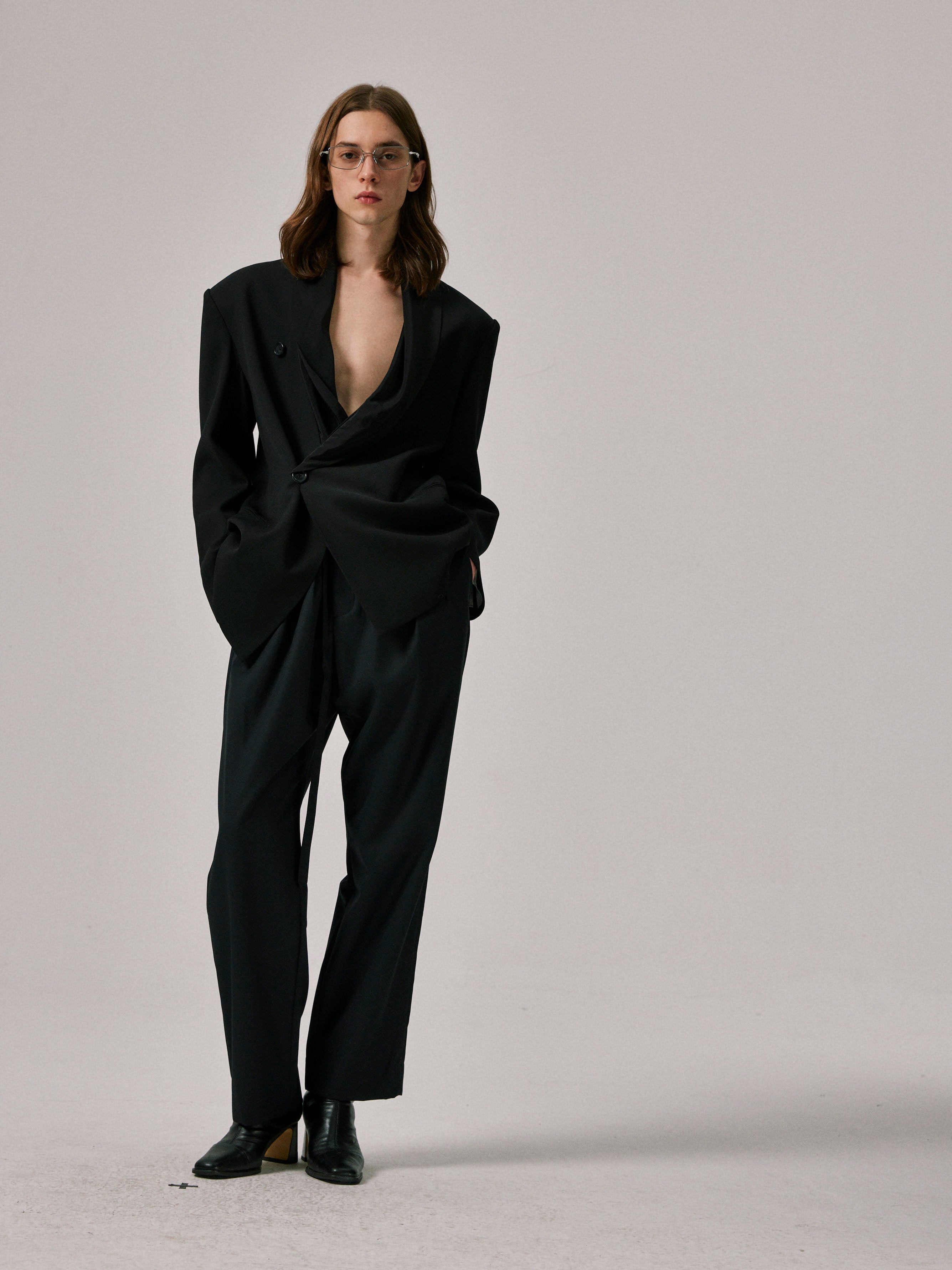 Cropped Wool Blazer With Silk Lapel