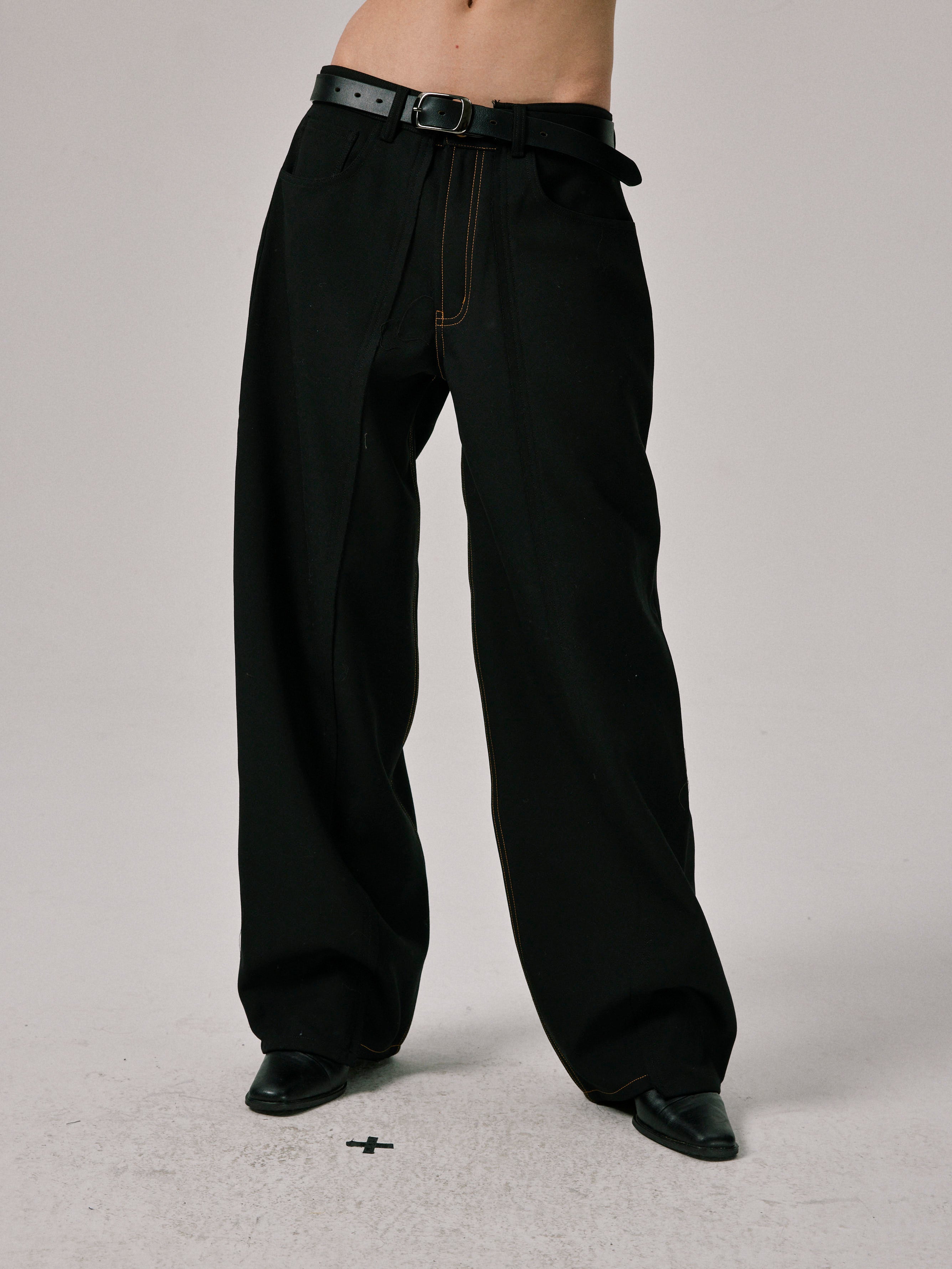 Reconstructed Trousers with Raw Edge