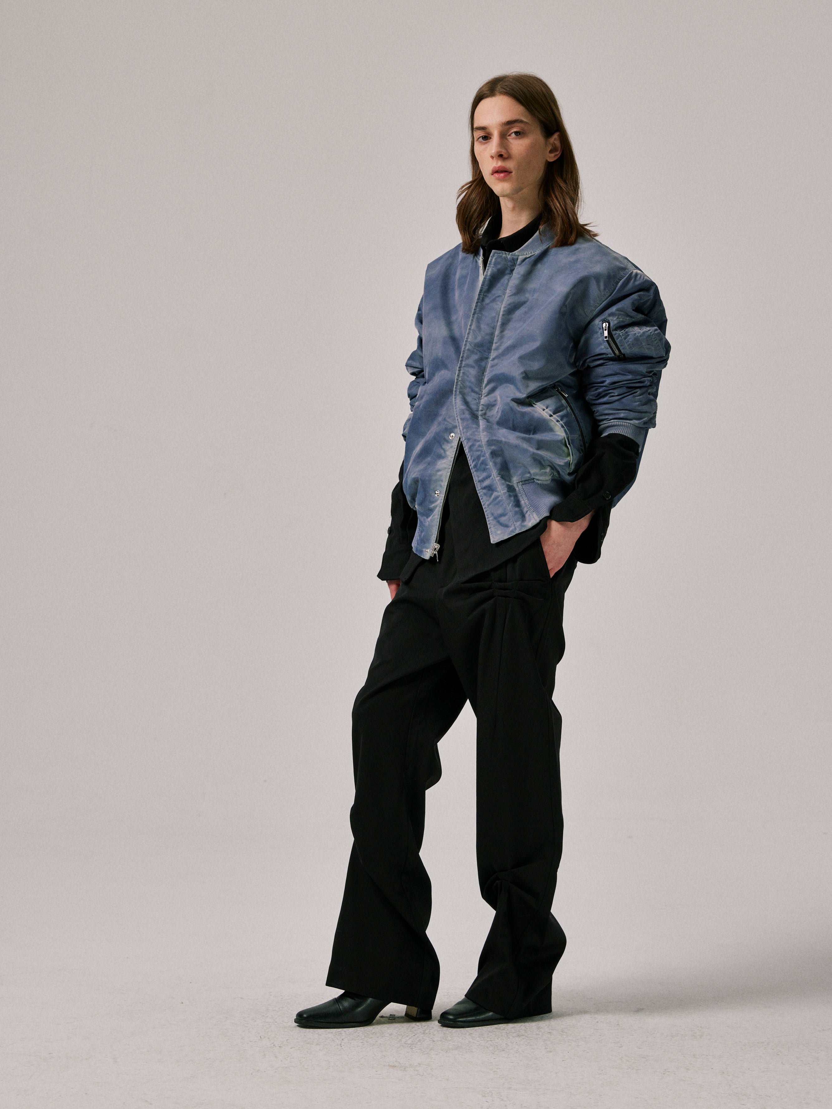 Crinkle-Effect Straight Leg Trousers