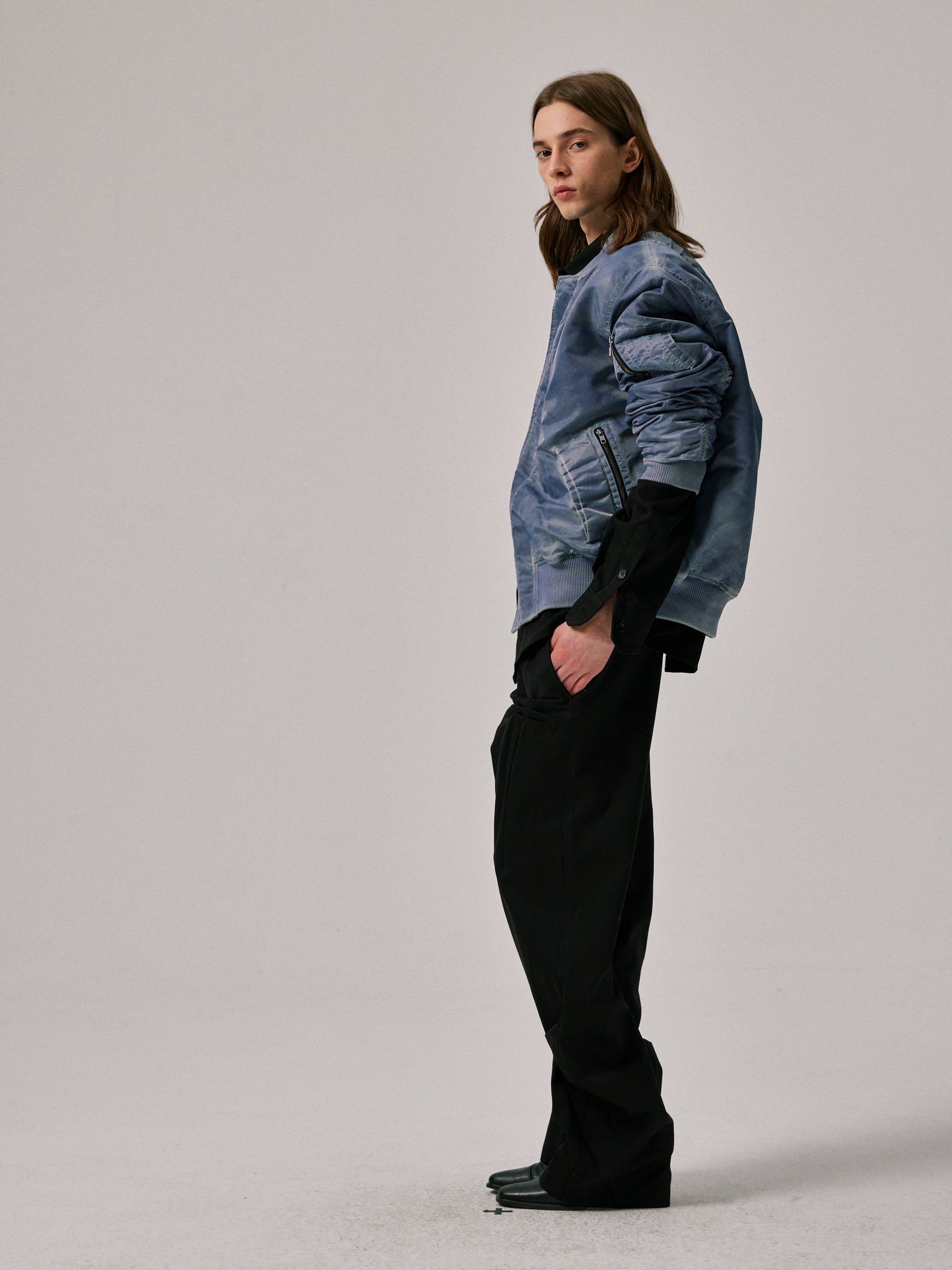 Crinkle-Effect Straight Leg Trousers