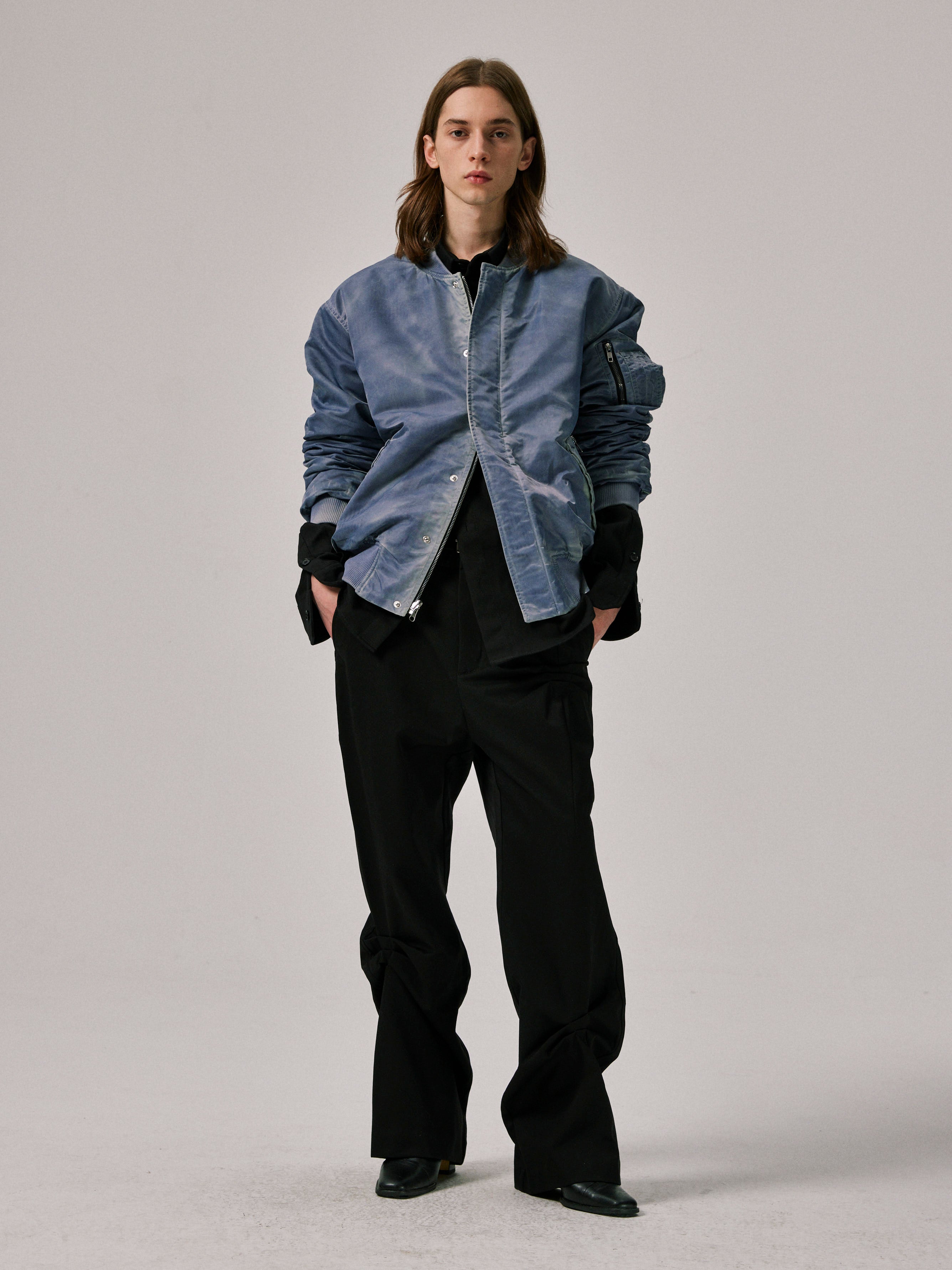 Crinkle-Effect Straight Leg Trousers