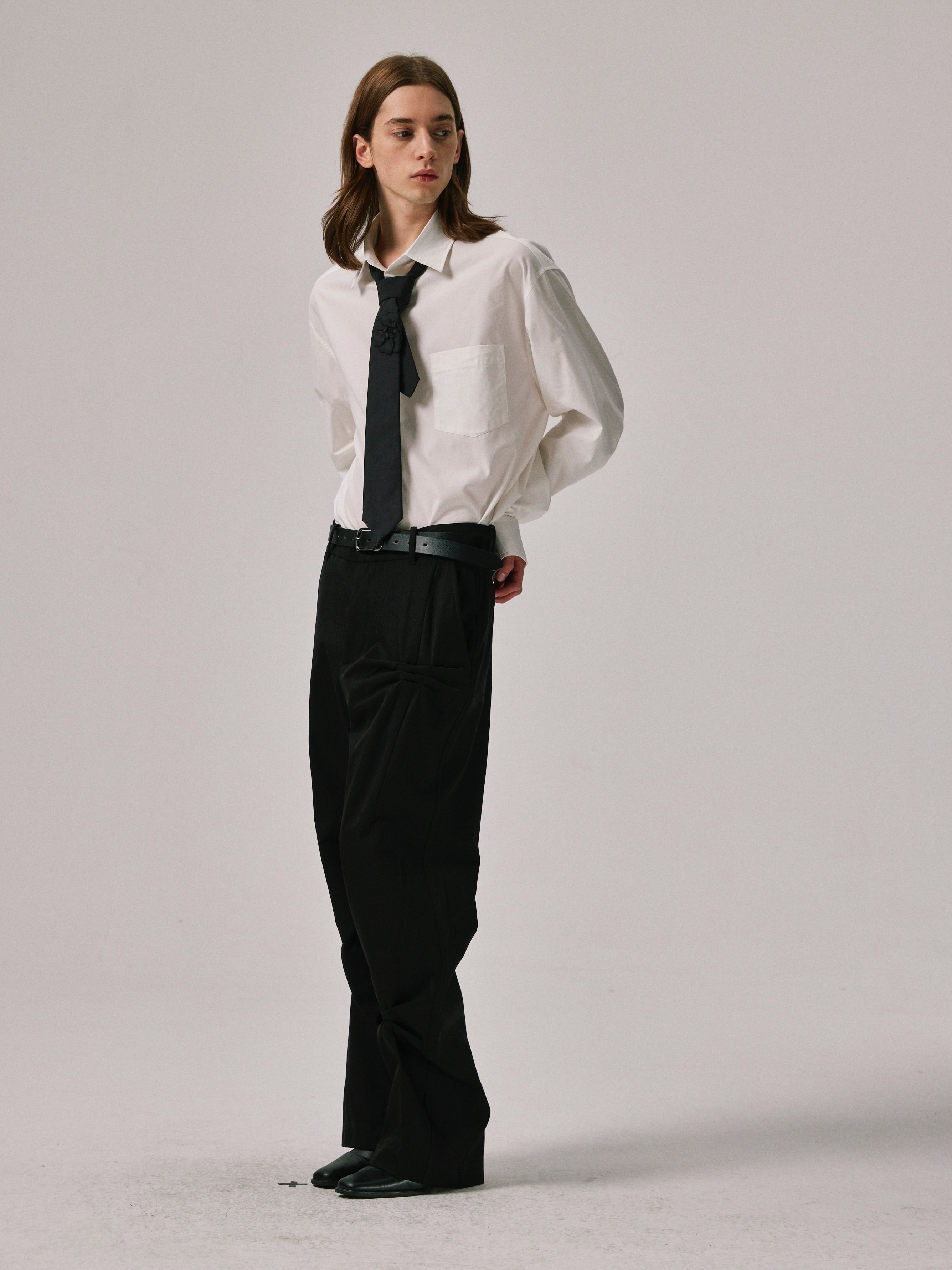 Crinkle-Effect Straight Leg Trousers