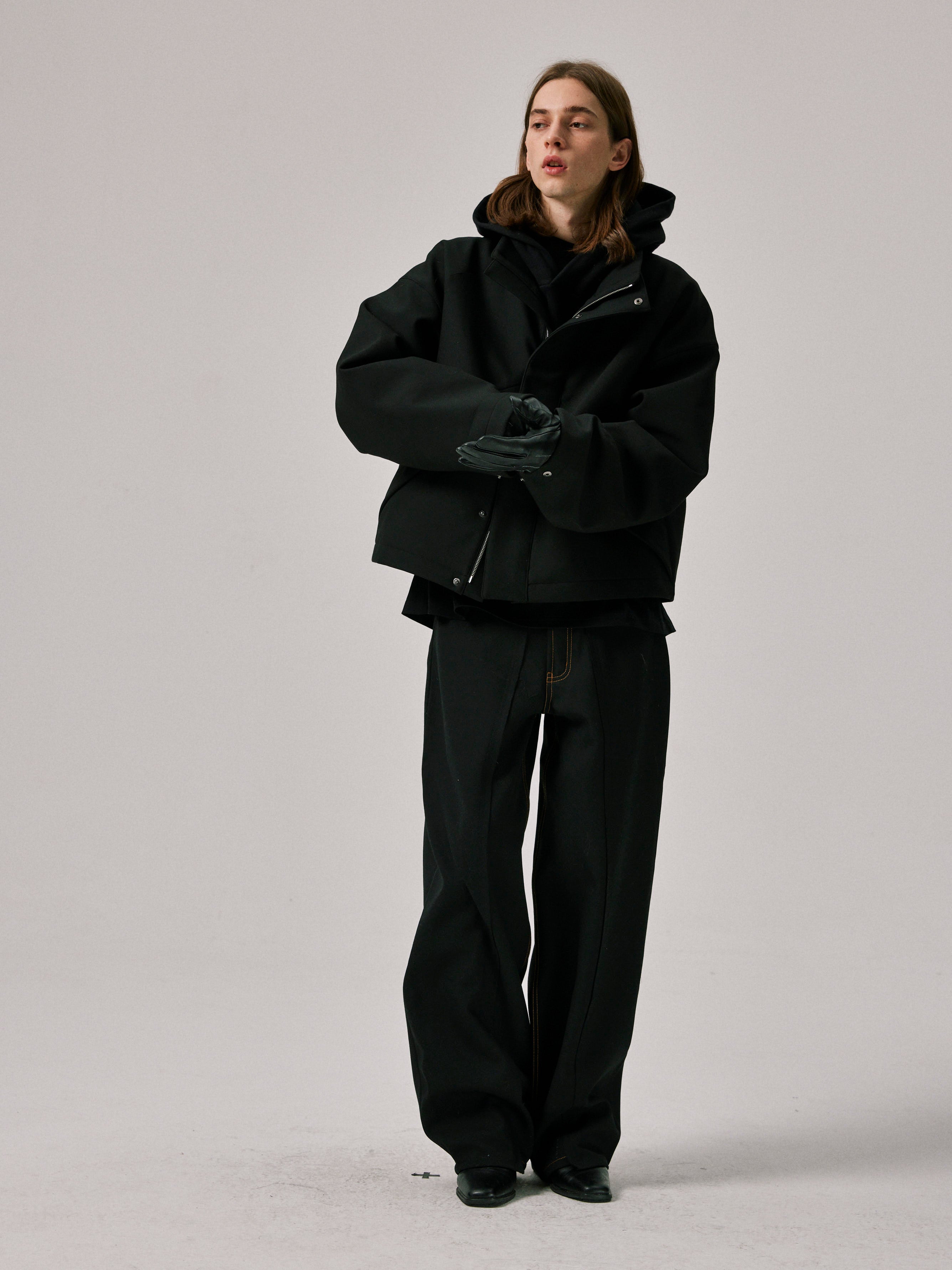 Cropped Standing Collar Jacket