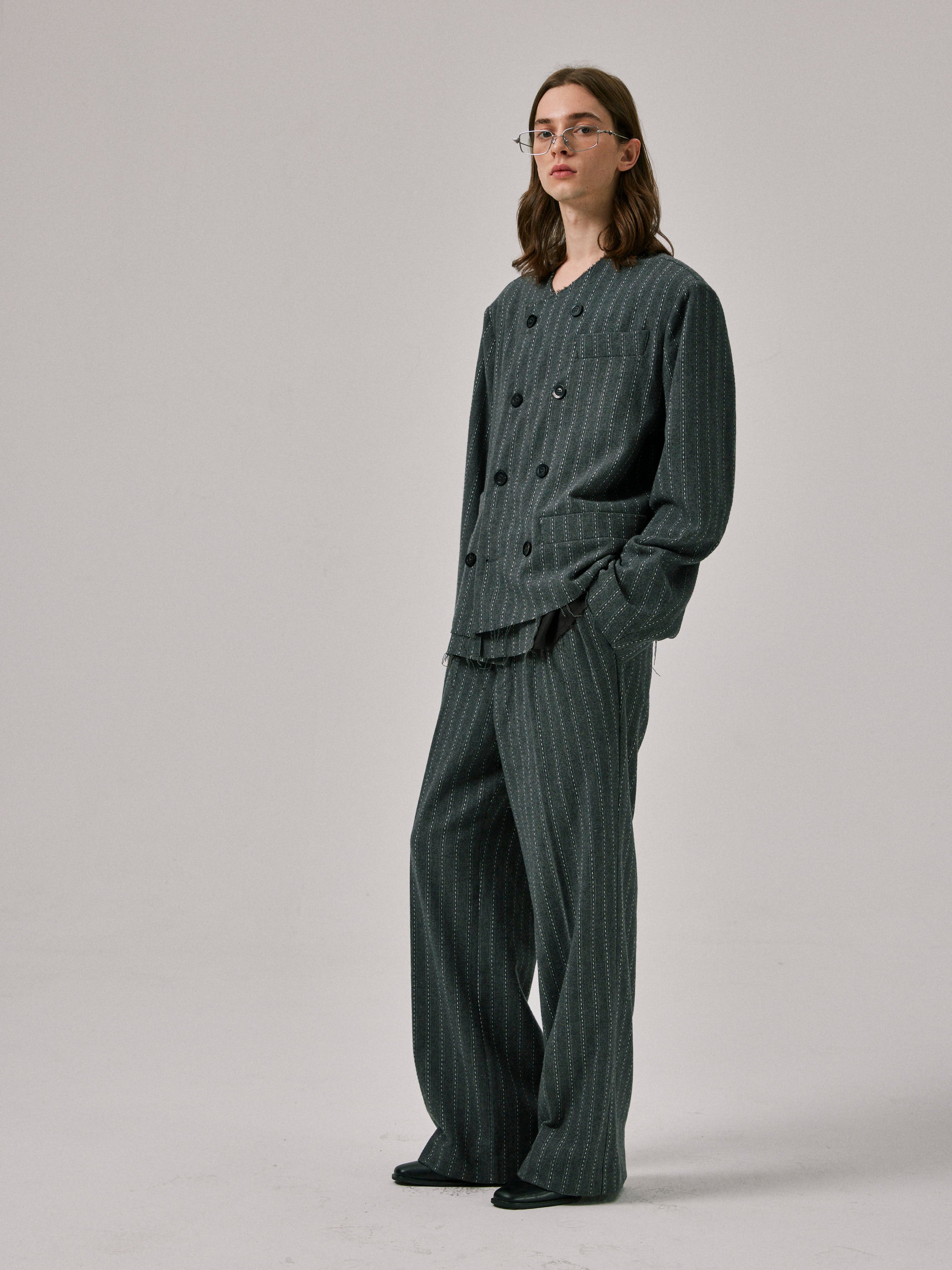 Raw-Cut Double Breast Blazer