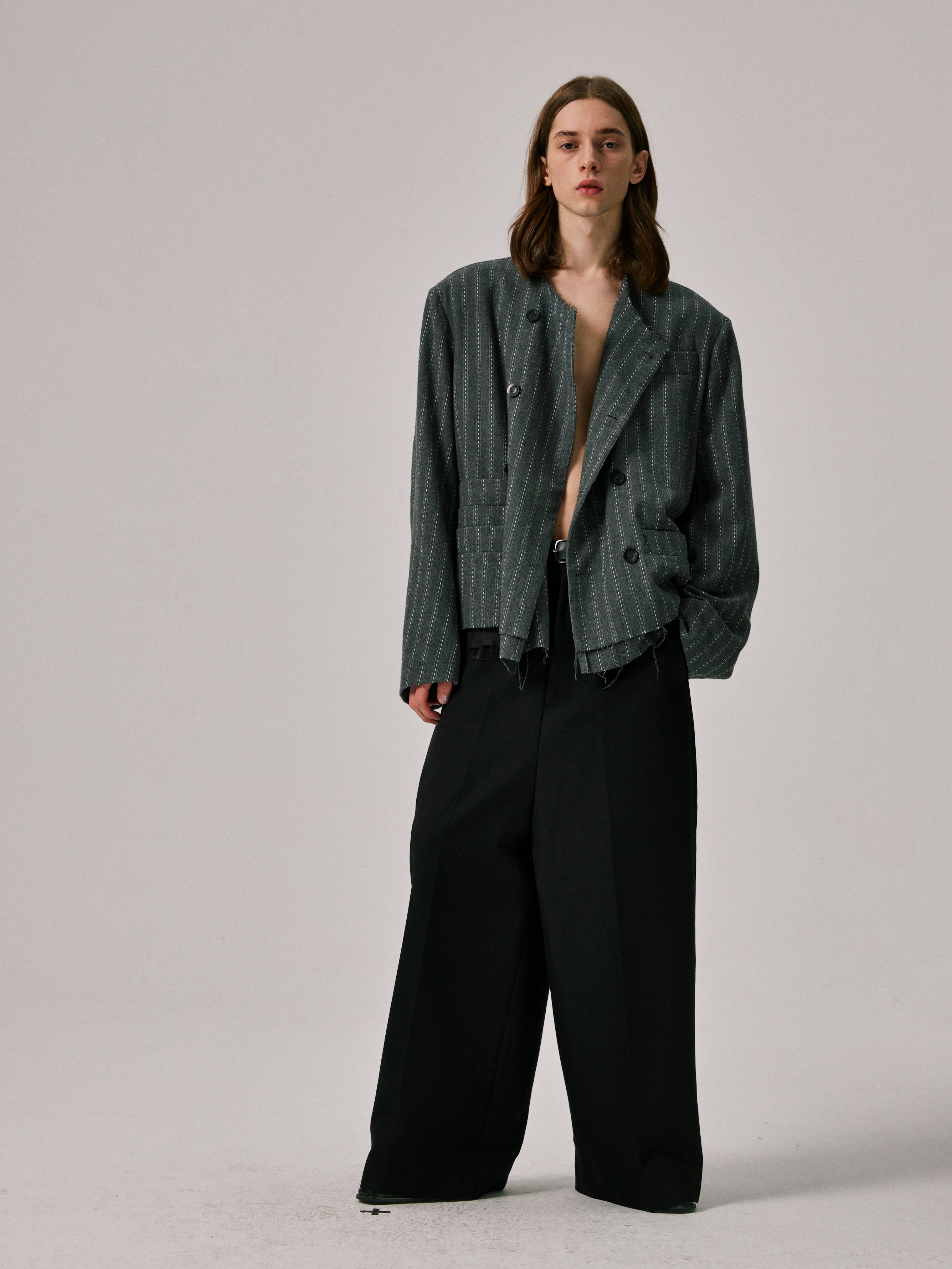 Raw-Cut Double Breast Blazer