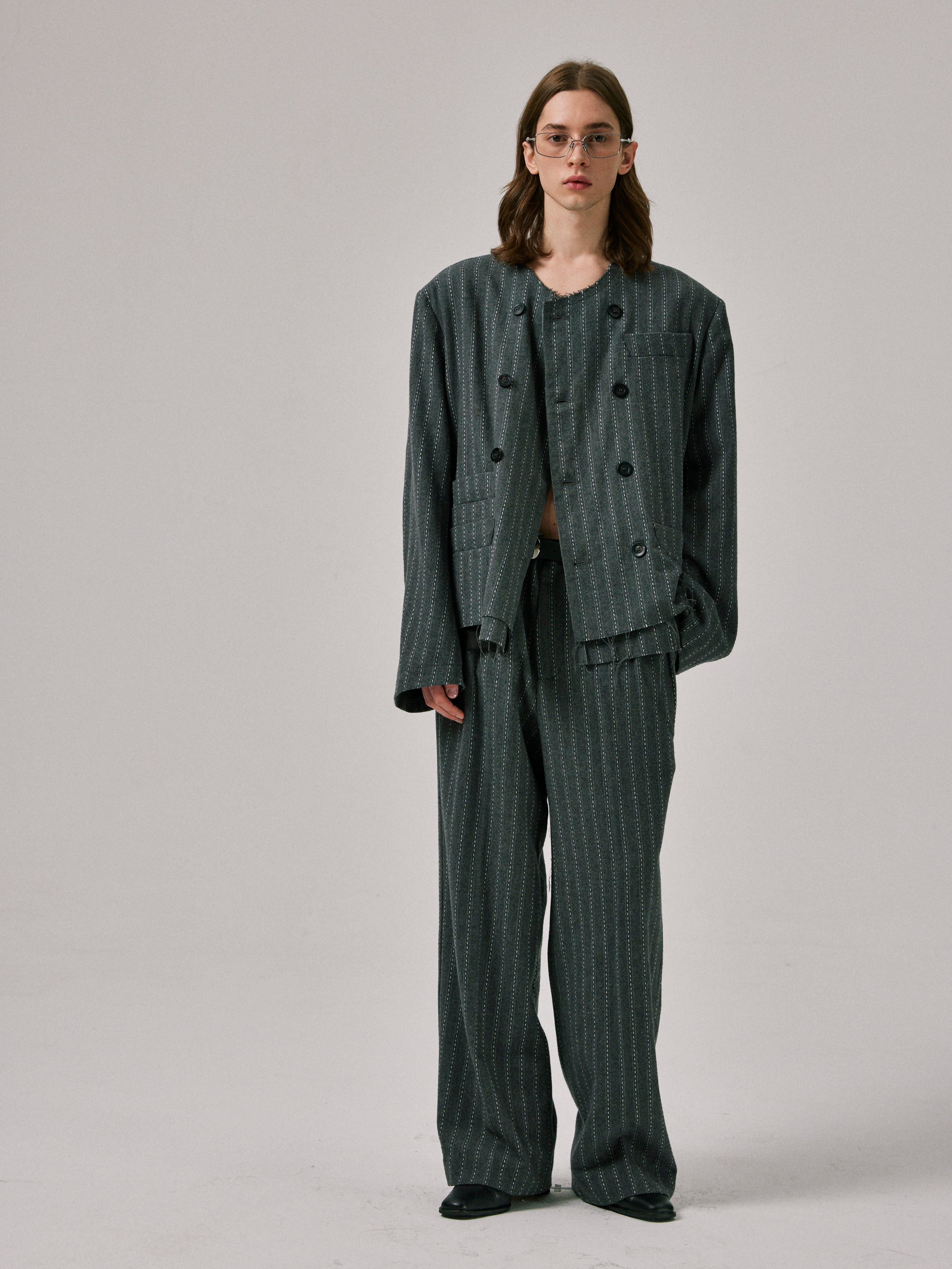 Raw-Cut Double Breast Blazer
