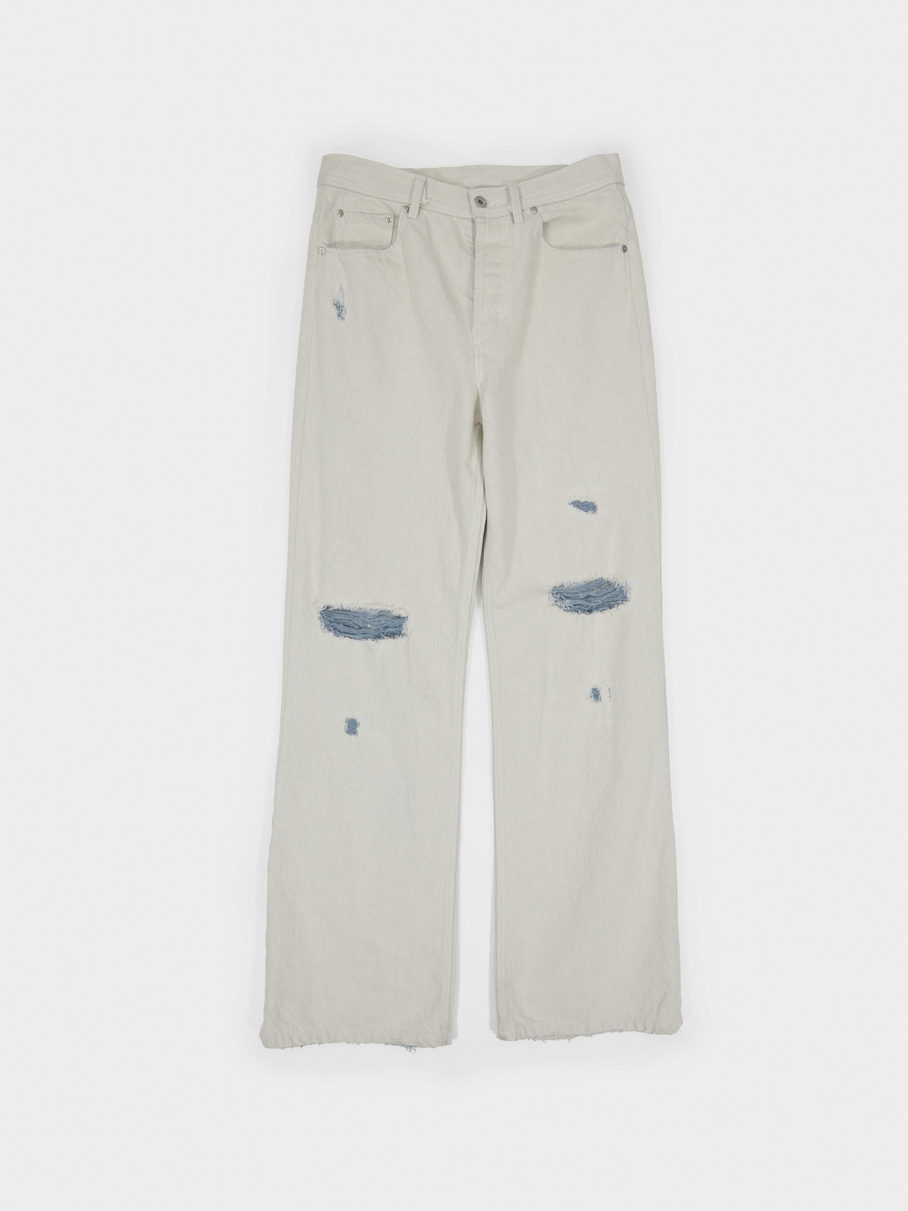 Distressed Flared Jeans in Off-White