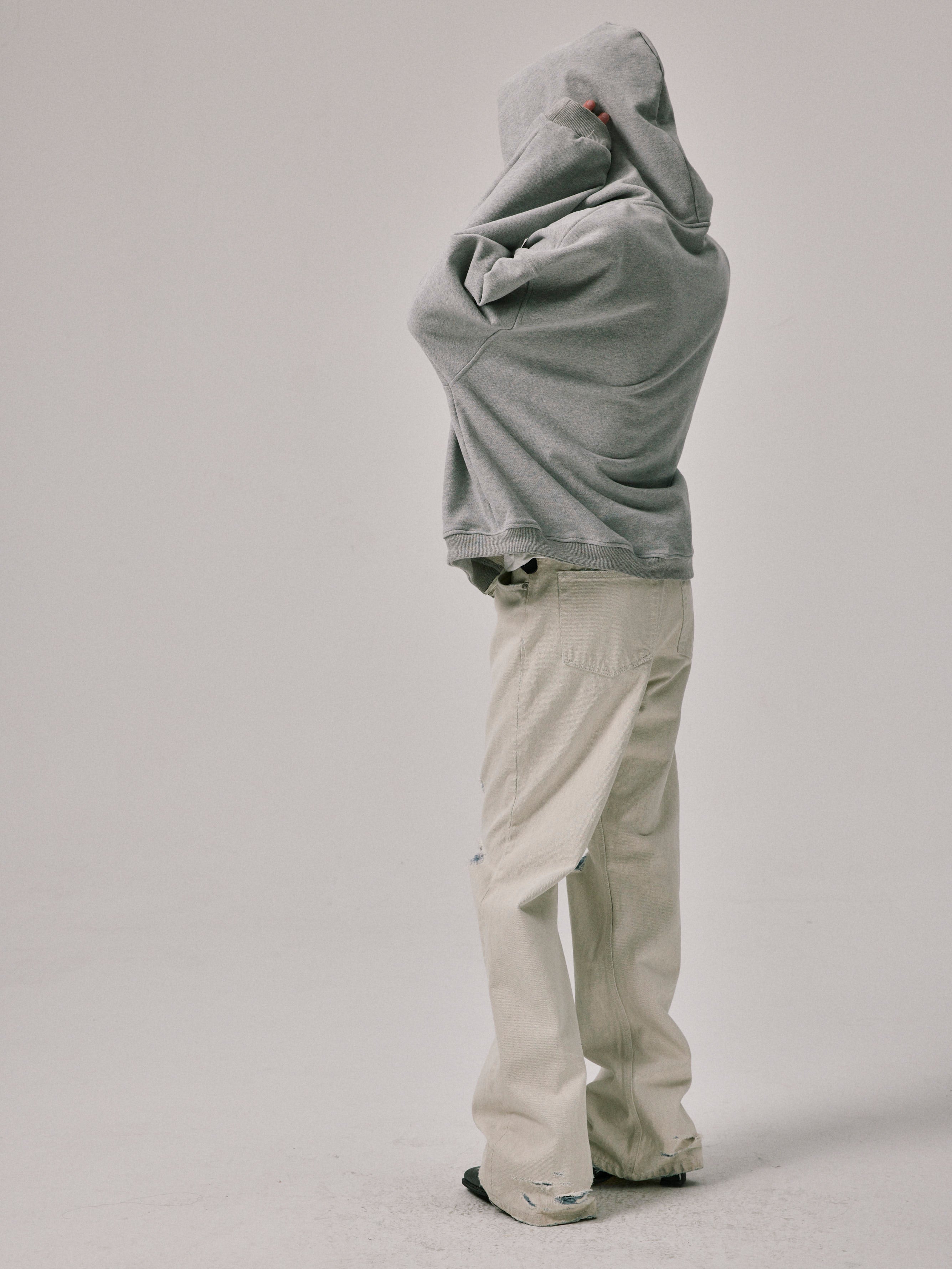 Distressed Flared Jeans in Off-White