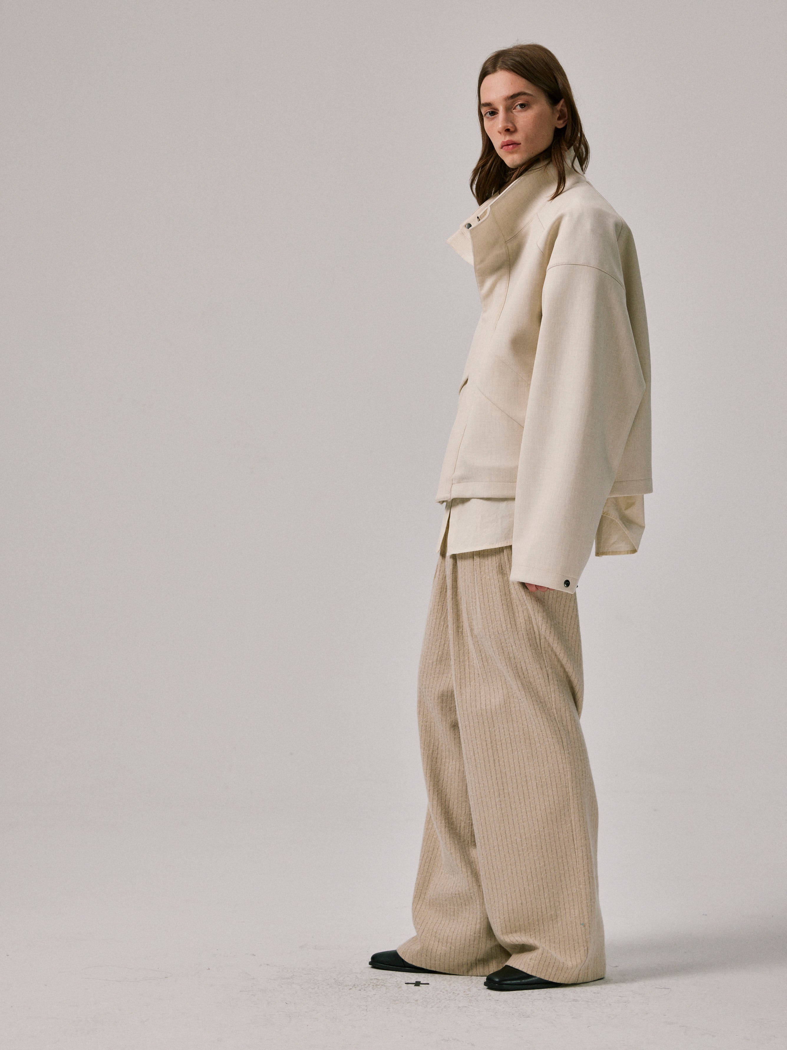 Cropped Standing Collar Jacket