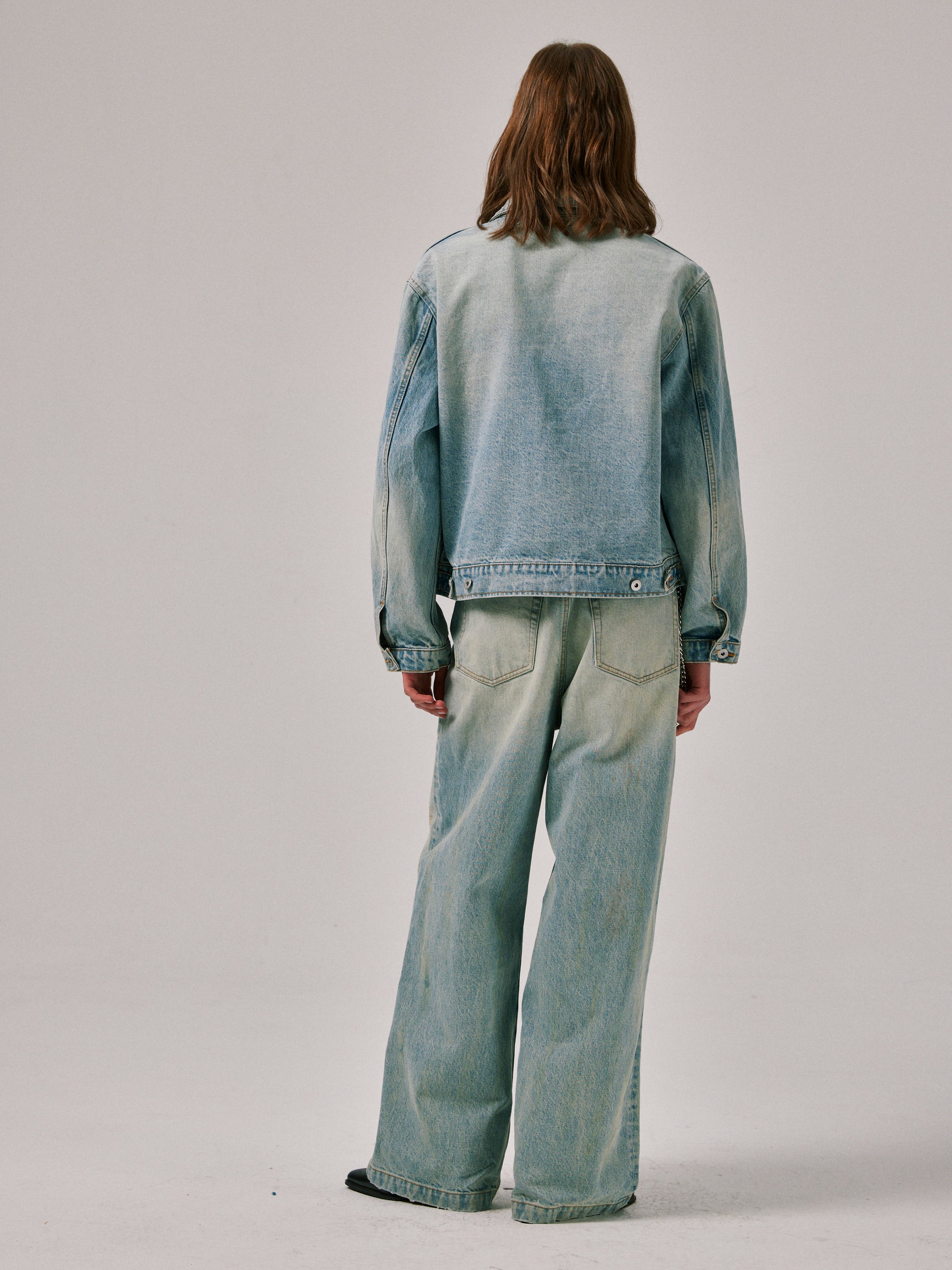 Cropped Oversized Denim Jacket inVintage Blue
