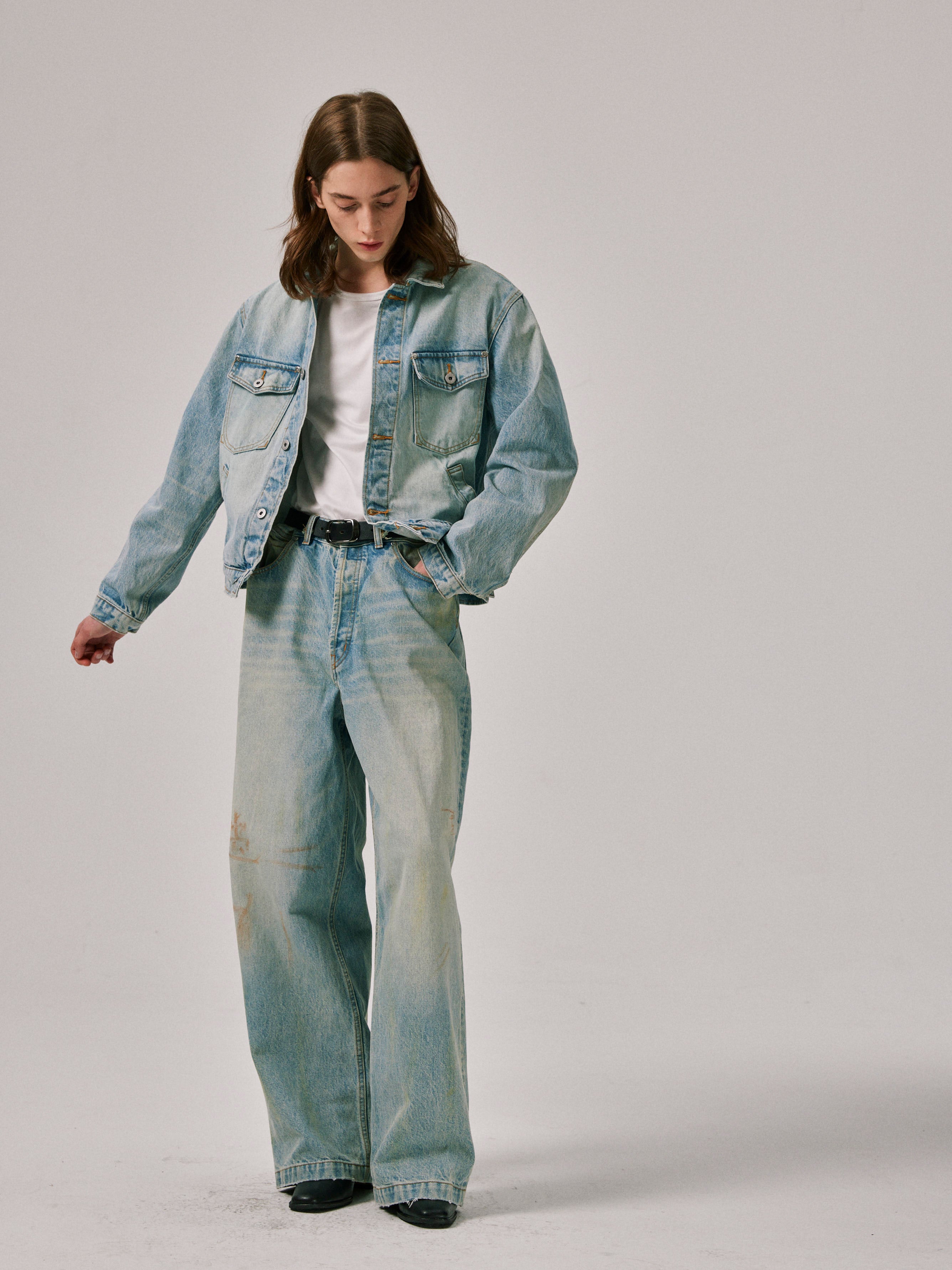 Cropped Oversized Denim Jacket inVintage Blue