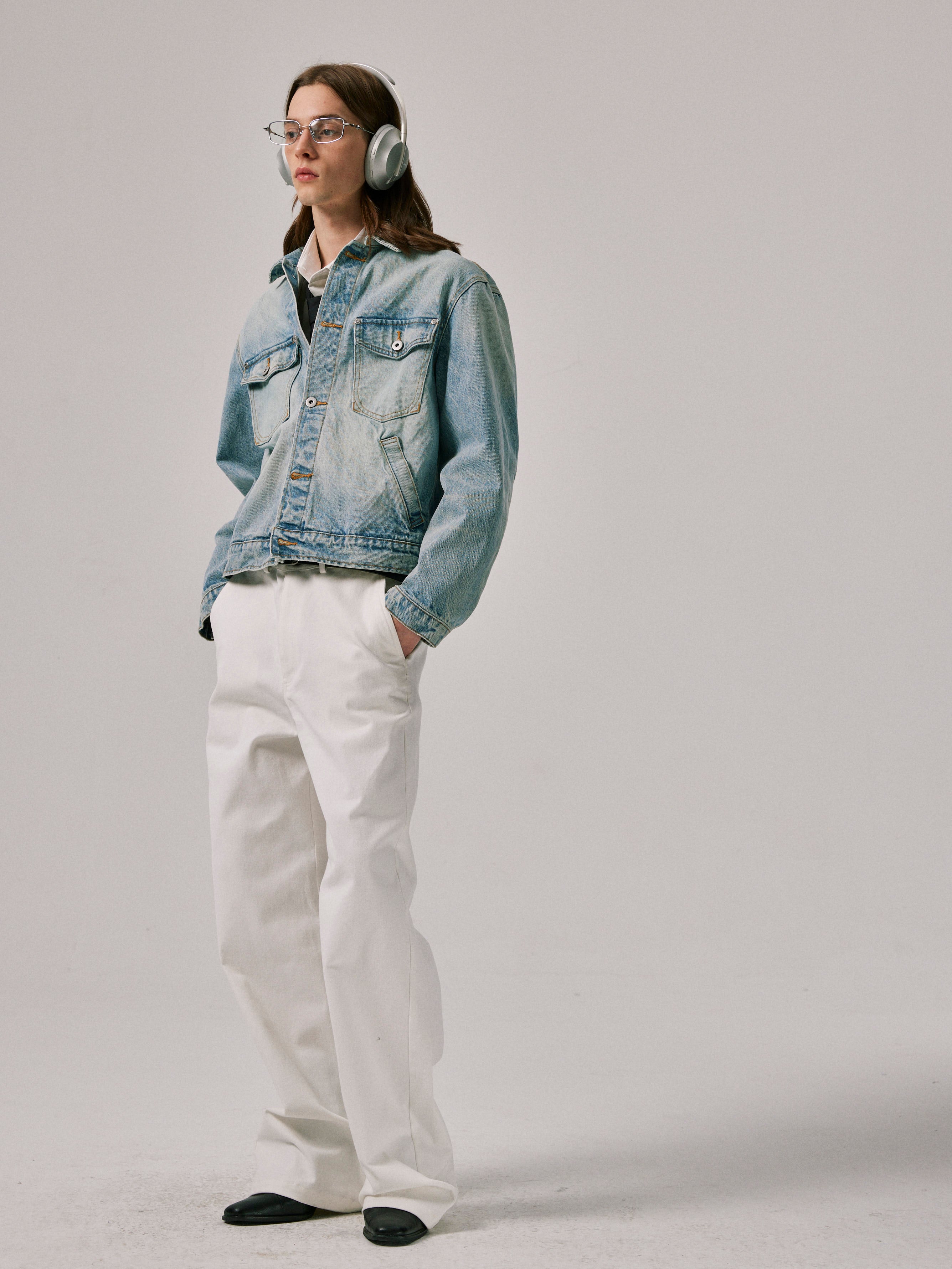 Cropped Oversized Denim Jacket inVintage Blue