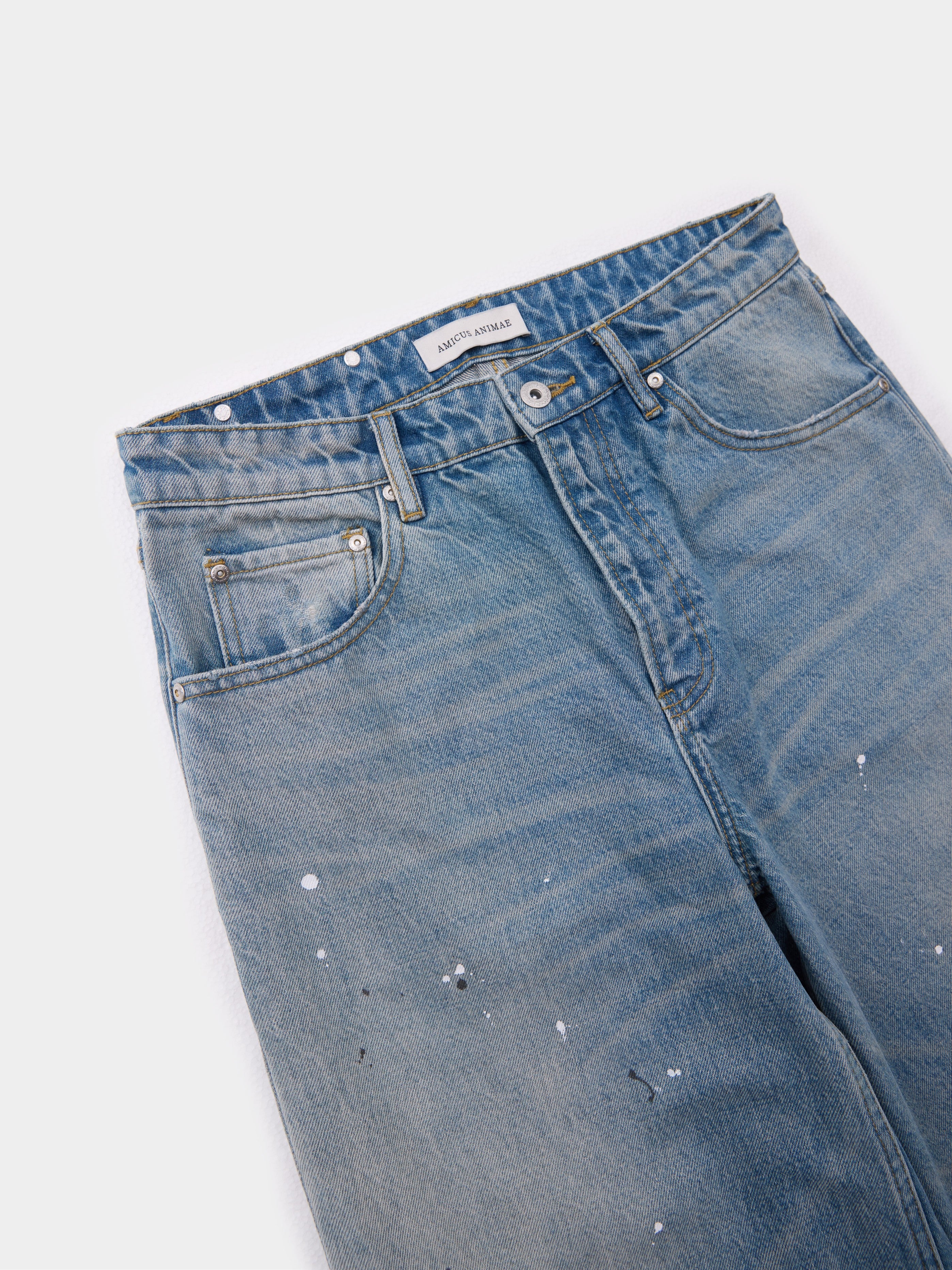 Straight-leg Paint-Splattered Jeans in Vintage Blue