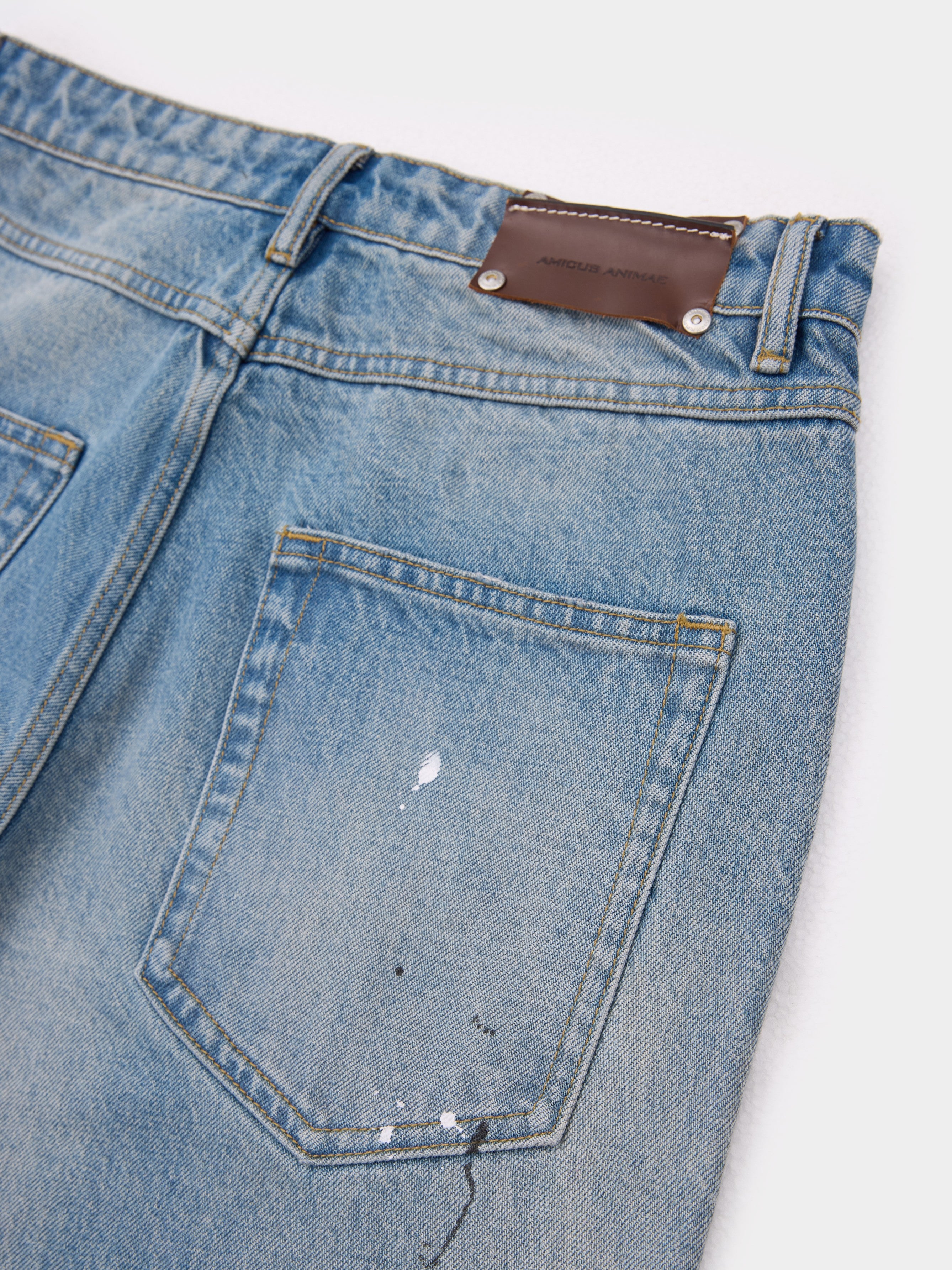 Straight-leg Paint-Splattered Jeans in Vintage Blue