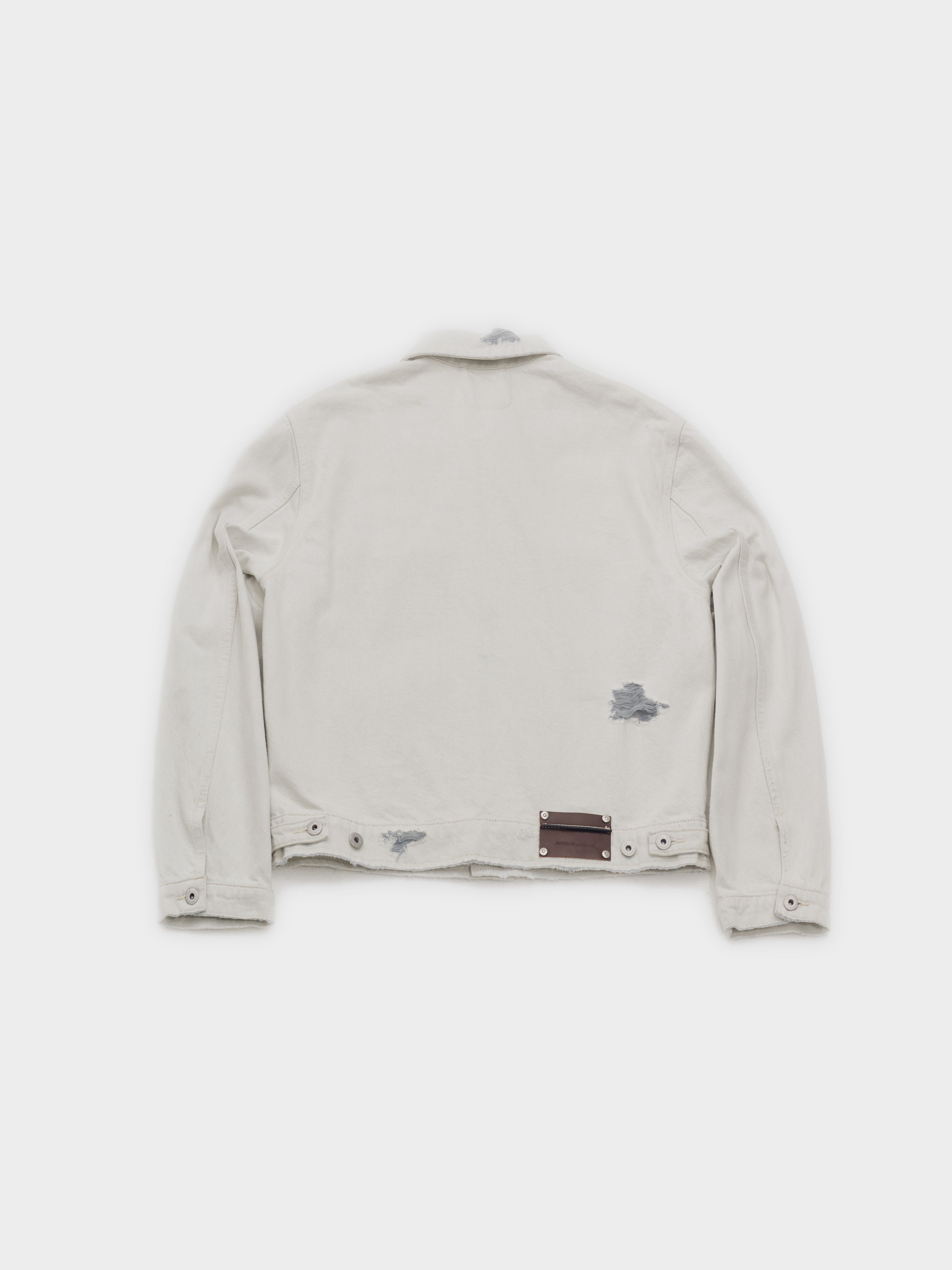 Cropped Oversized Distressed Denim Jacket in Off-White