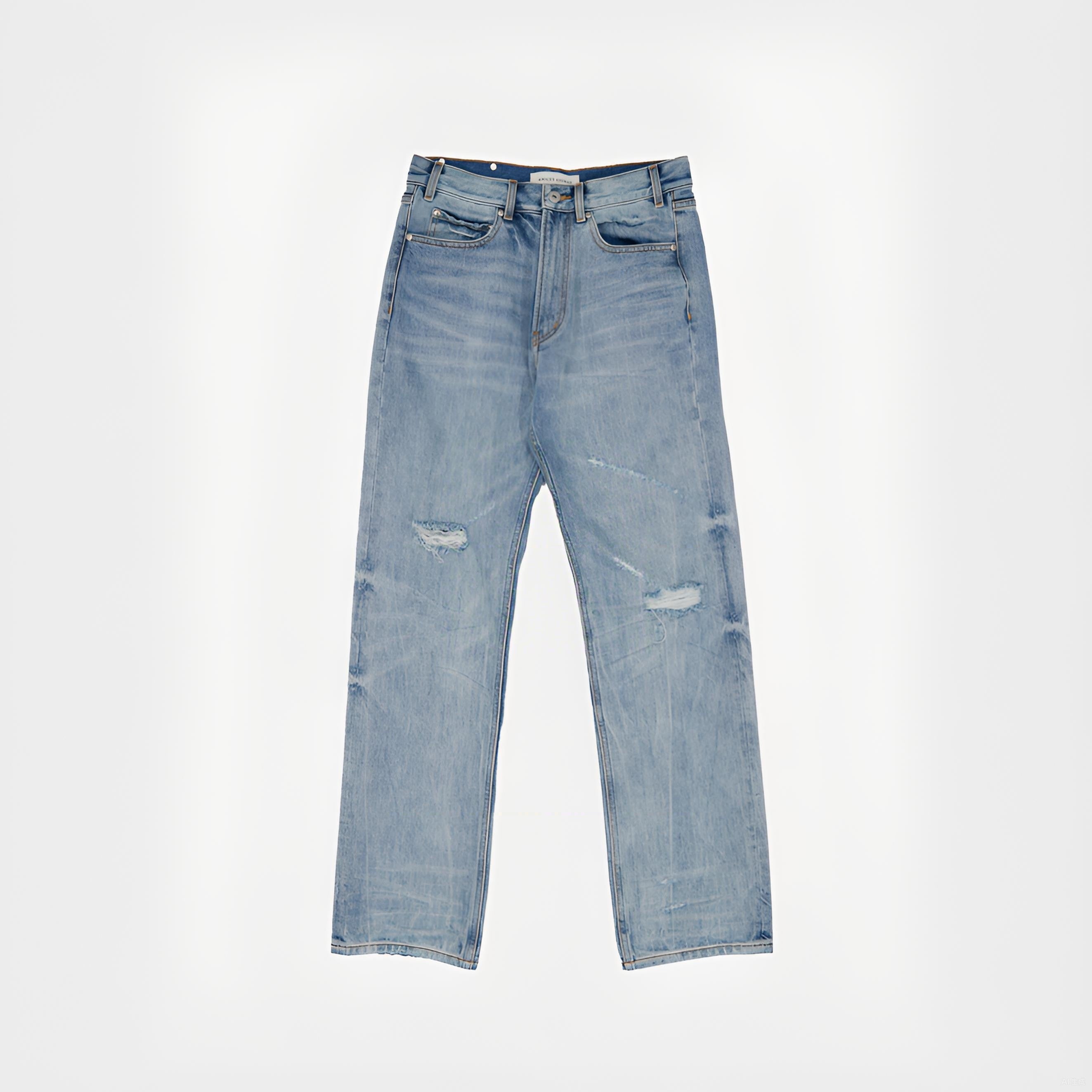 Mid-Rise Wide Leg Pleated Ripped Jeans in Blue