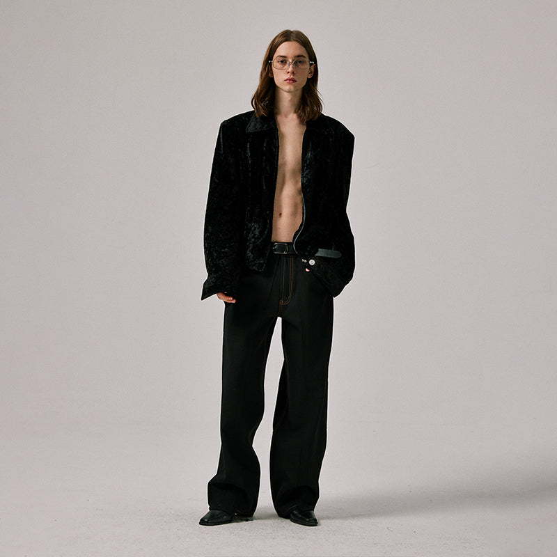 Cropped Zip Up Velvet Jacket in Black