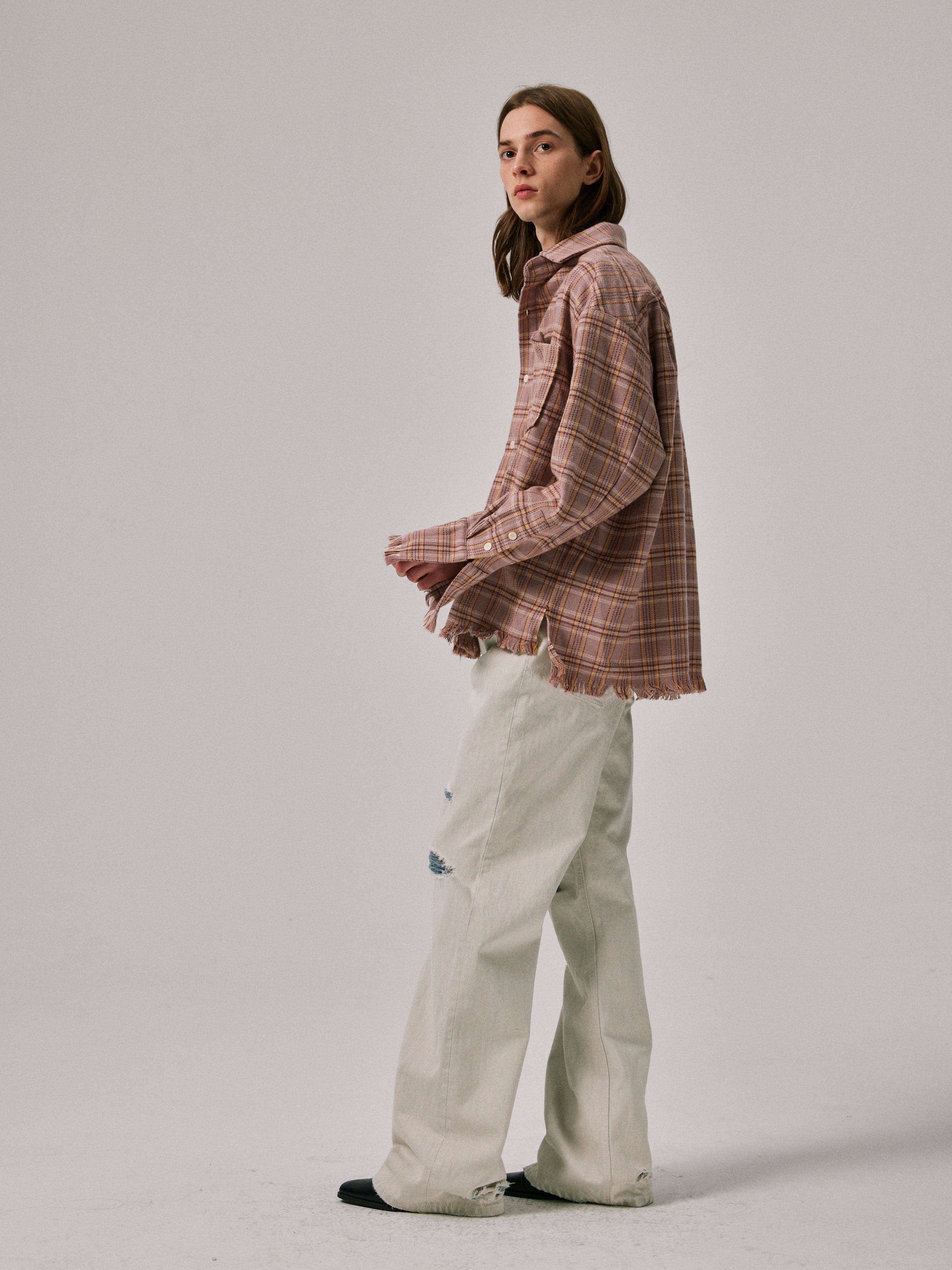 Distressed Flannel Plaid Shirt