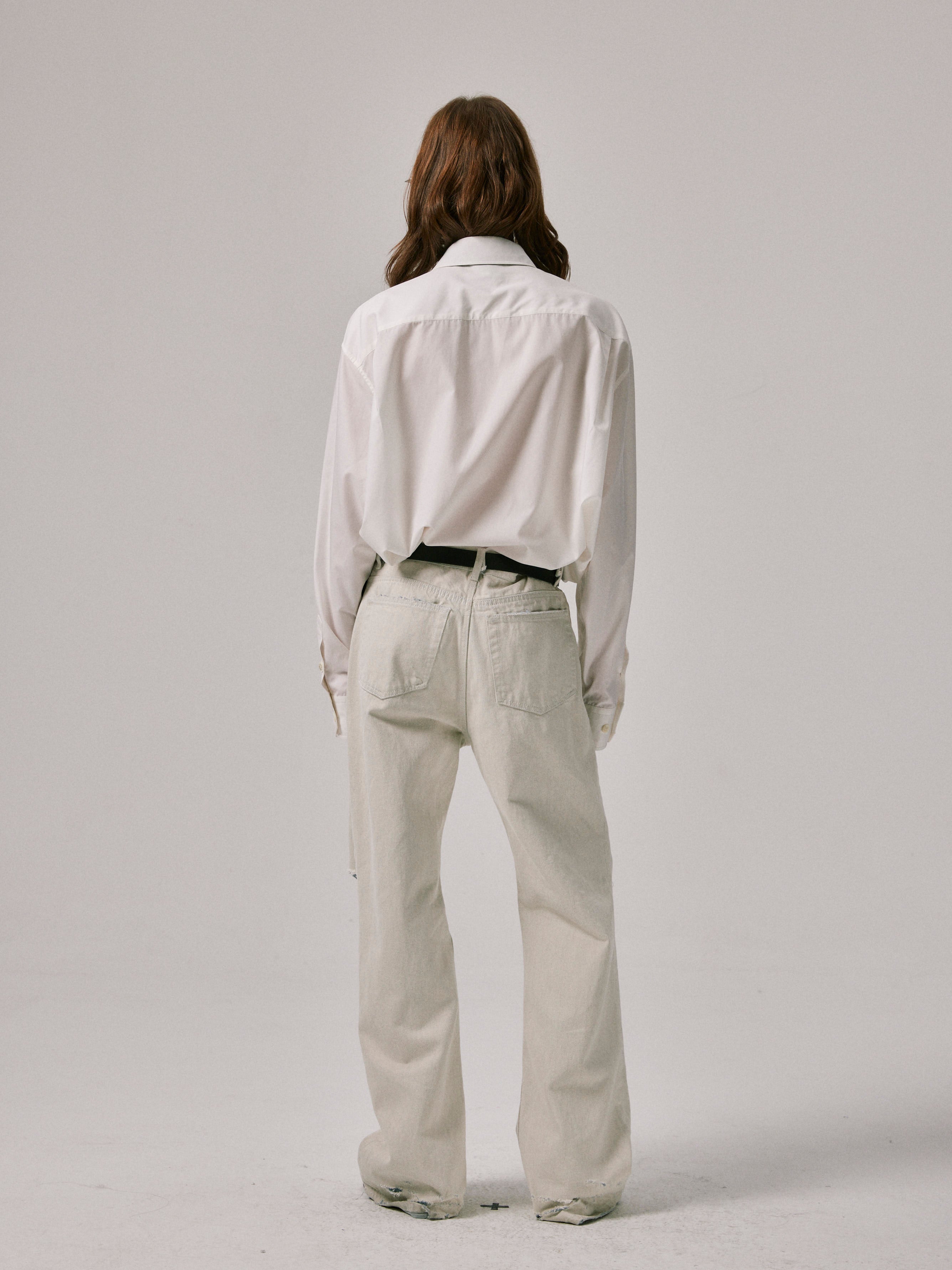 Distressed Flared Jeans in Off-White