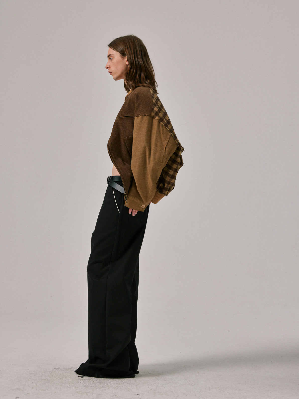 Patchwork Bomber Jacket in Brown