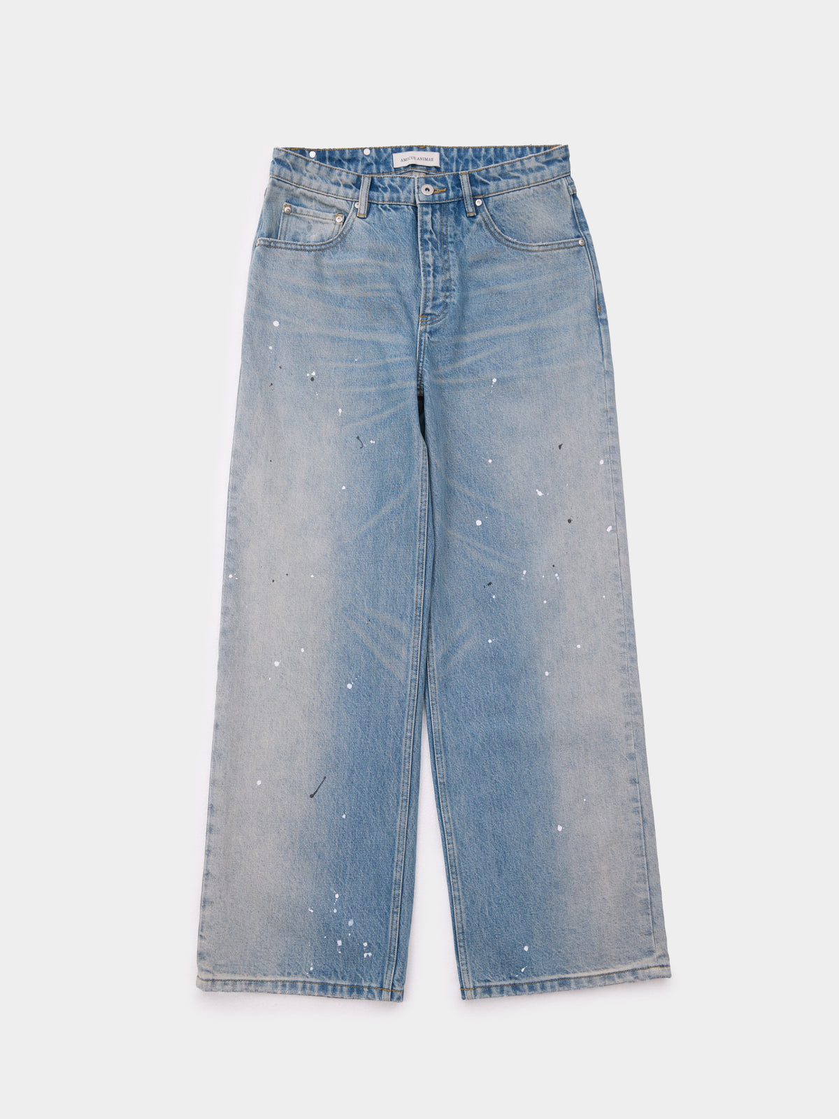 Straight-Leg Jeans in Ink-Splatter Distressed Blue
