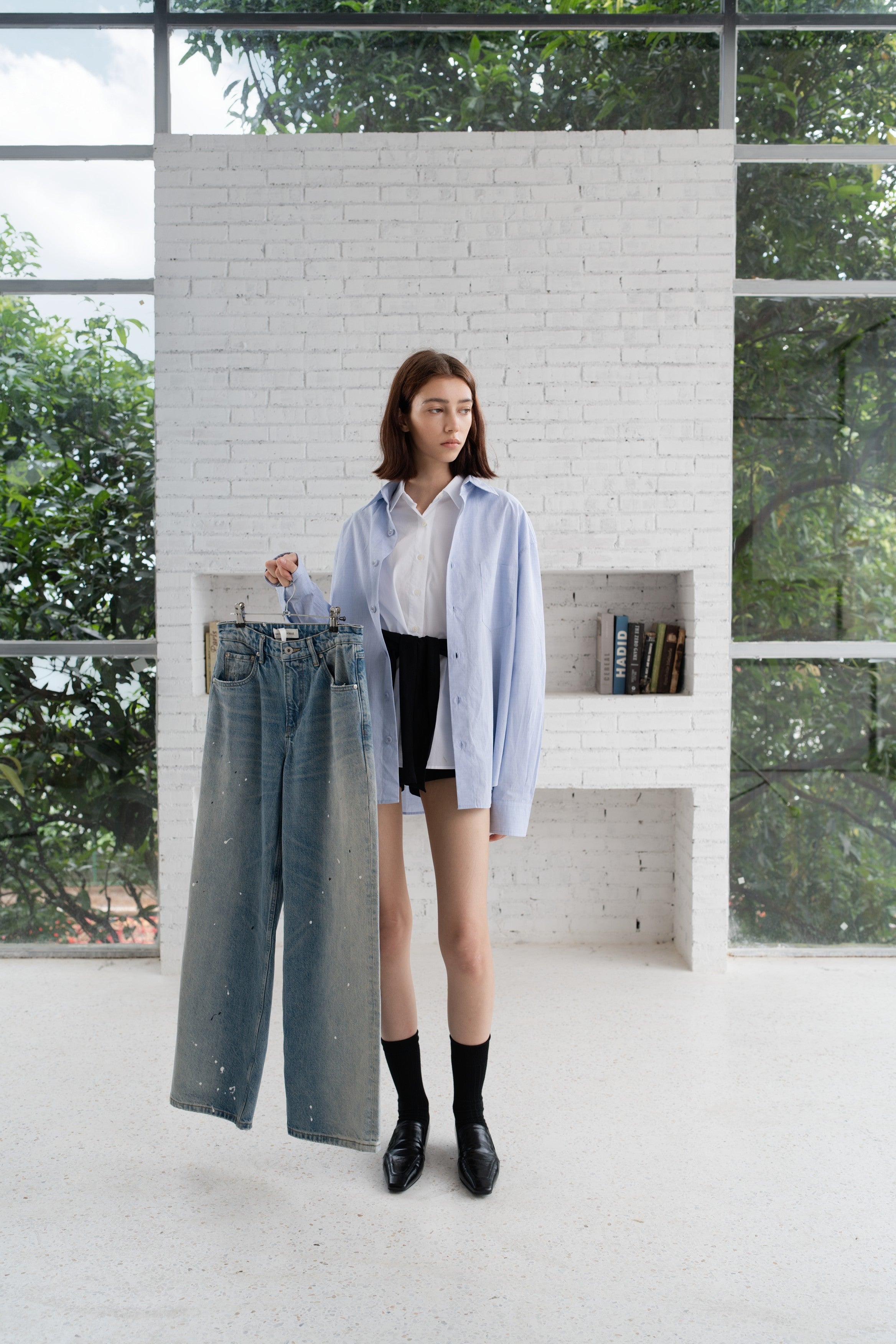 Straight-leg Paint-Splattered Jeans in Vintage Blue