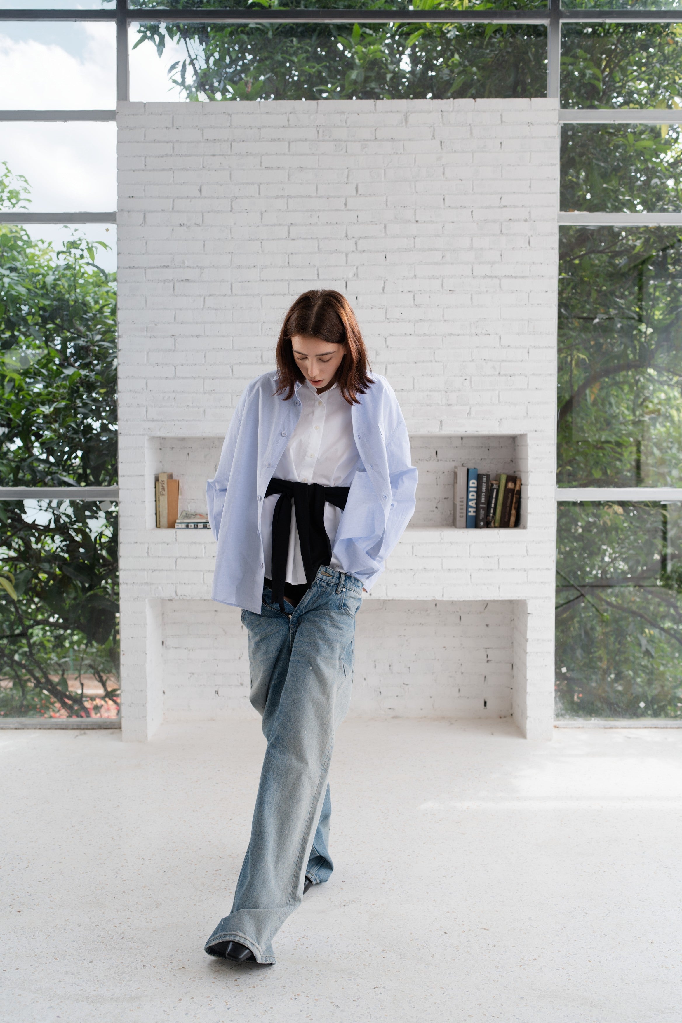 Straight-leg Paint-Splattered Jeans in Vintage Blue