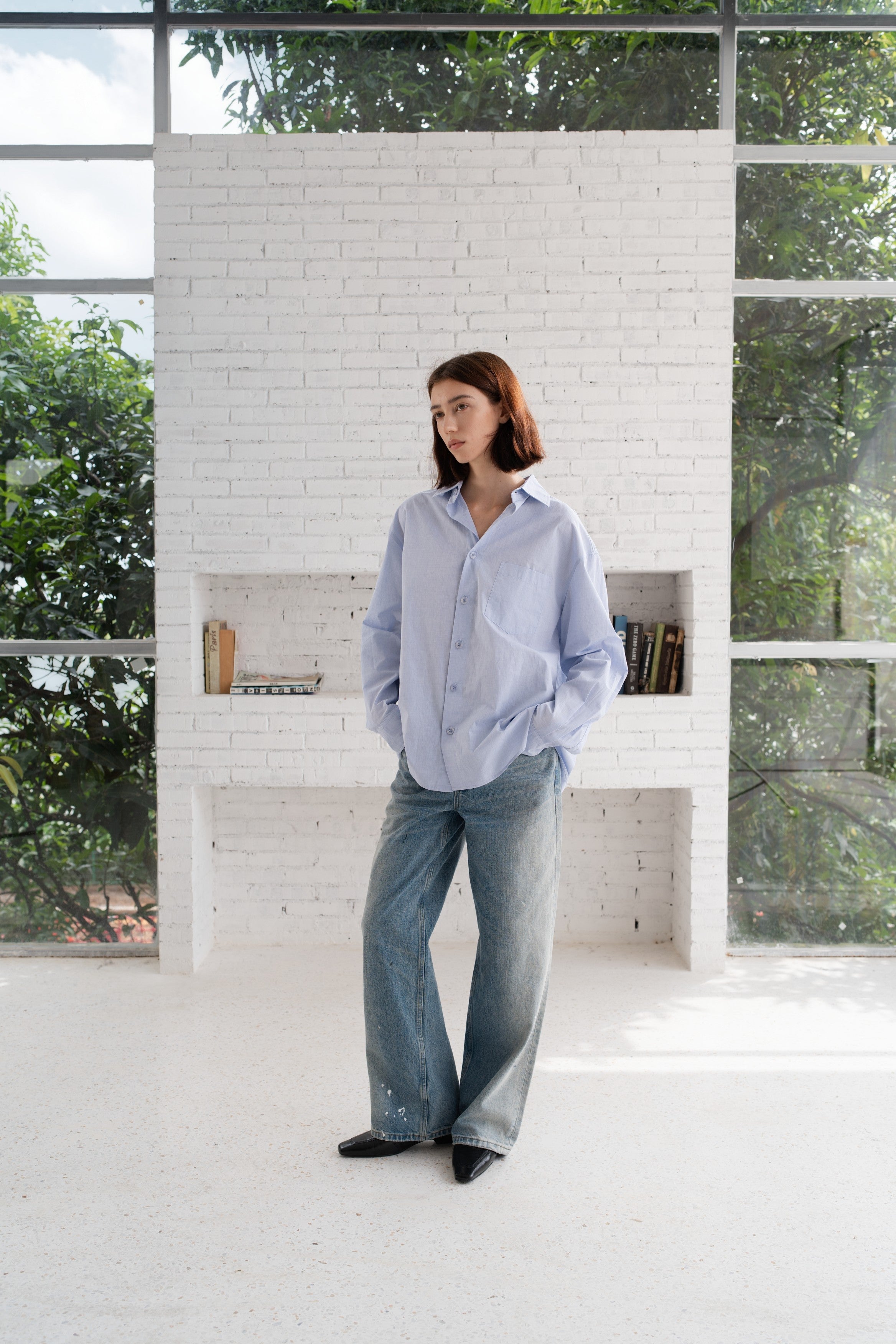 Straight-leg Paint-Splattered Jeans in Vintage Blue