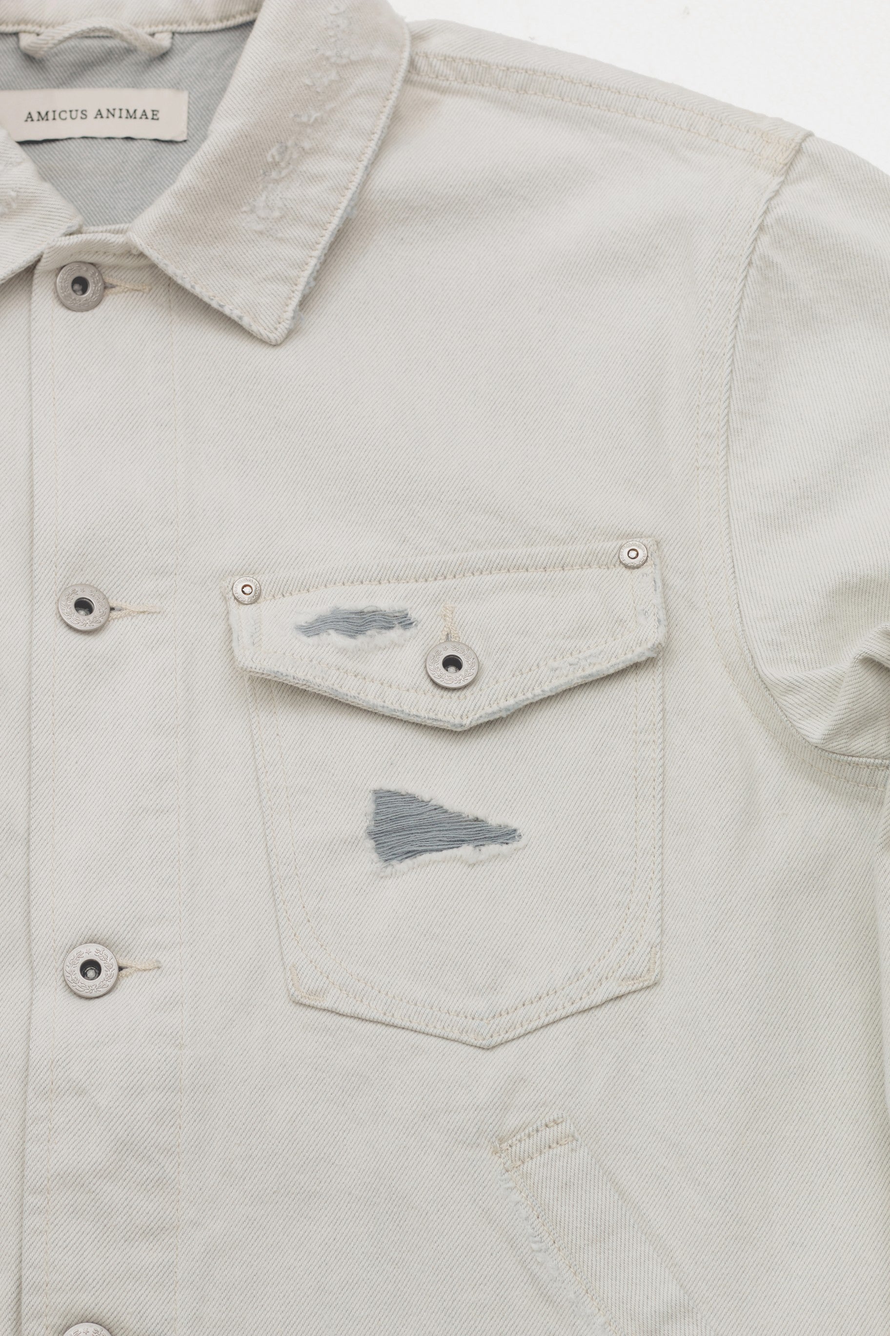 Cropped Oversized Distressed Denim Jacket in Off-White