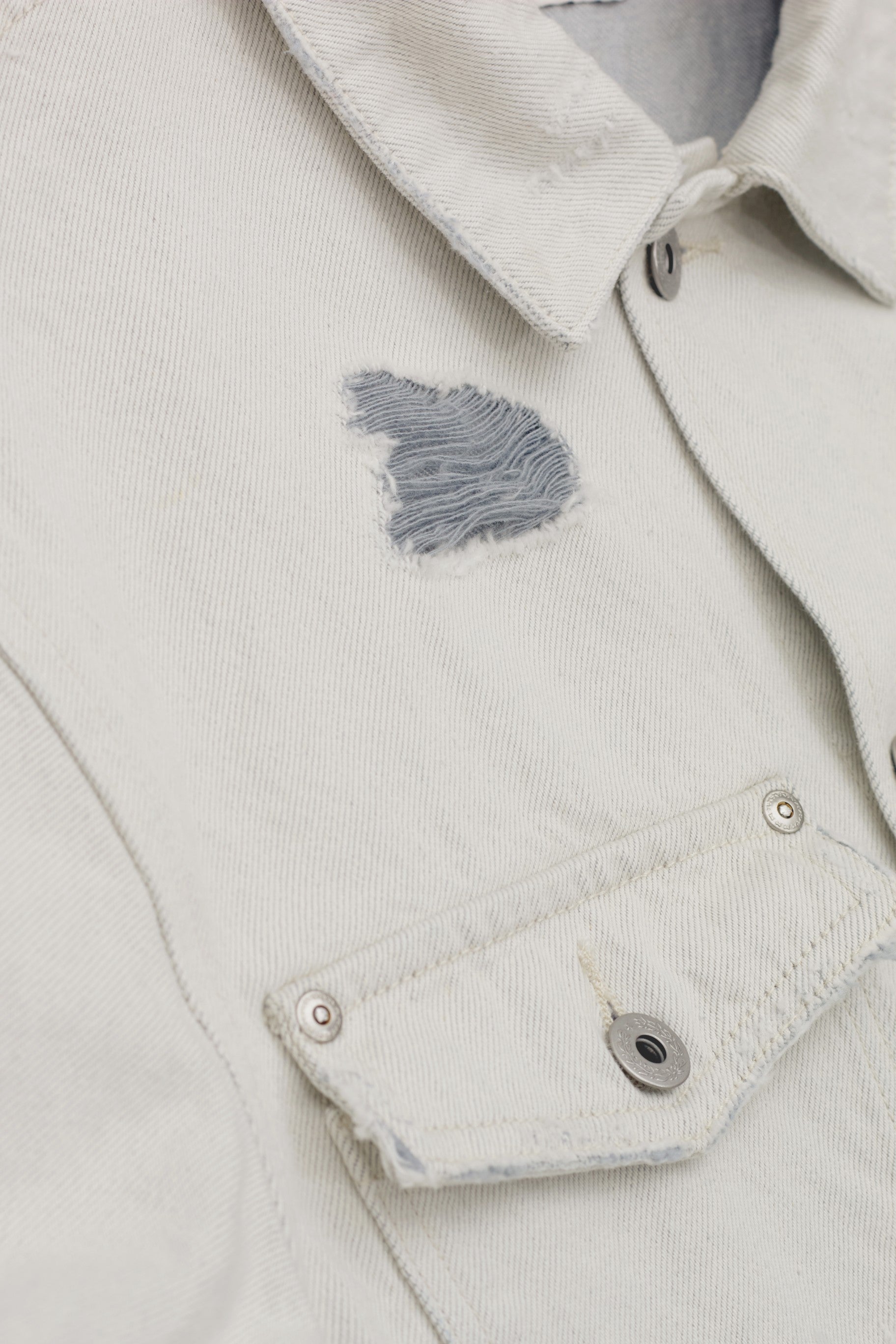 Cropped Oversized Distressed Denim Jacket in Off-White