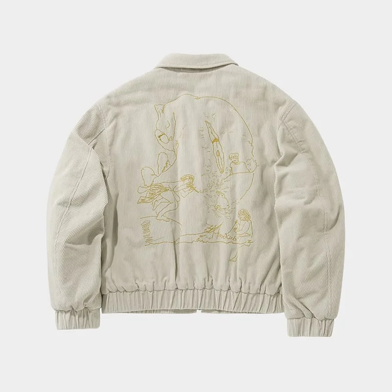 Cat Embroidered Corduroy Jacket
