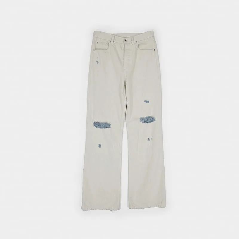 Distressed Flared Jeans in Off-White