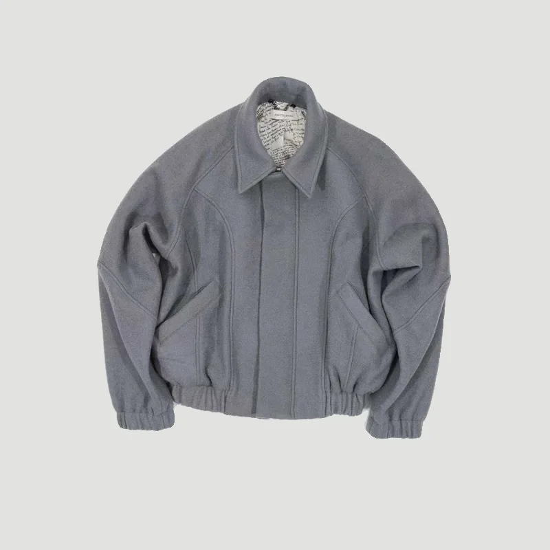 Covering Stitch Wool-Blend Jacket in Haze Blue