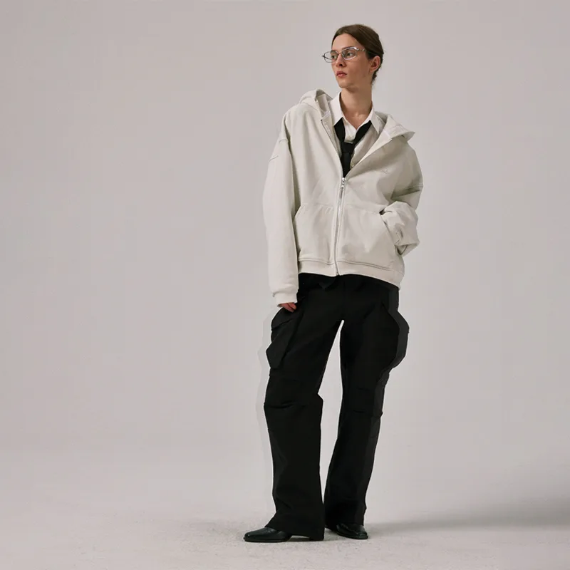 Basic Zip-Up Hoodie Type1 in Bone White