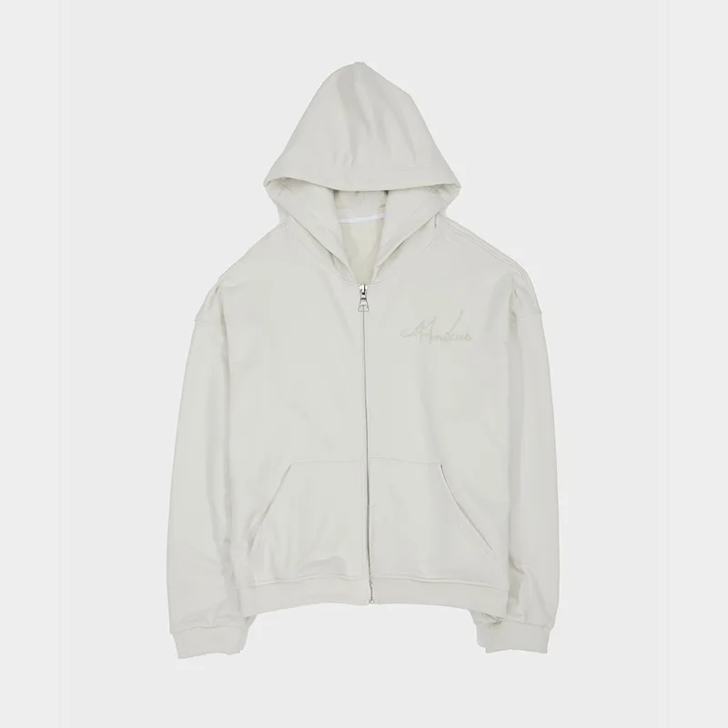 Basic Zip-Up Hoodie Type1 in Bone White