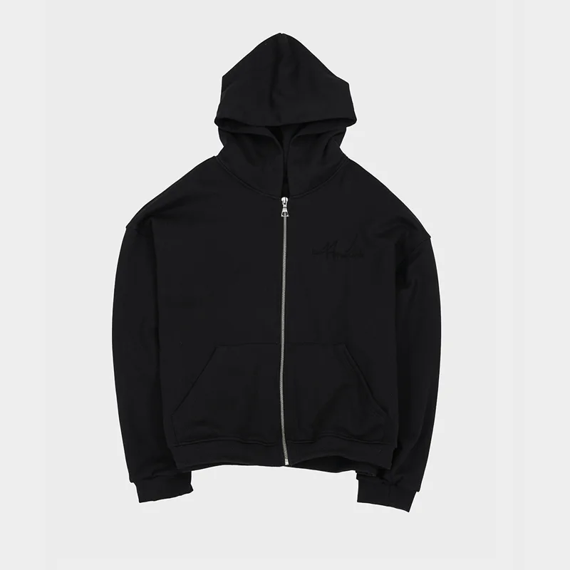 Basic Zip-Up Hoodie Type1 in Black