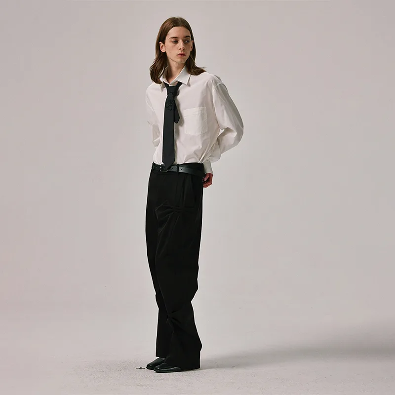 Crinkle-Effect Straight Leg Trousers