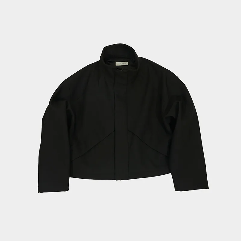 Cropped Standing Collar Jacket in Black