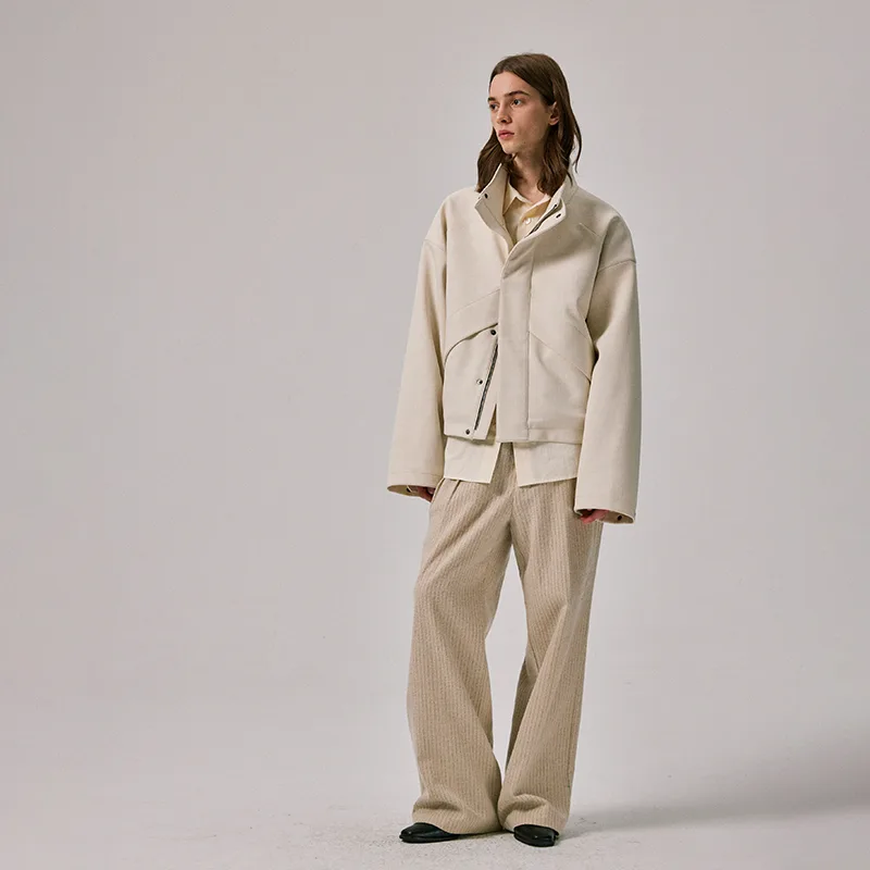 Cropped Standing Collar Jacket in off-white