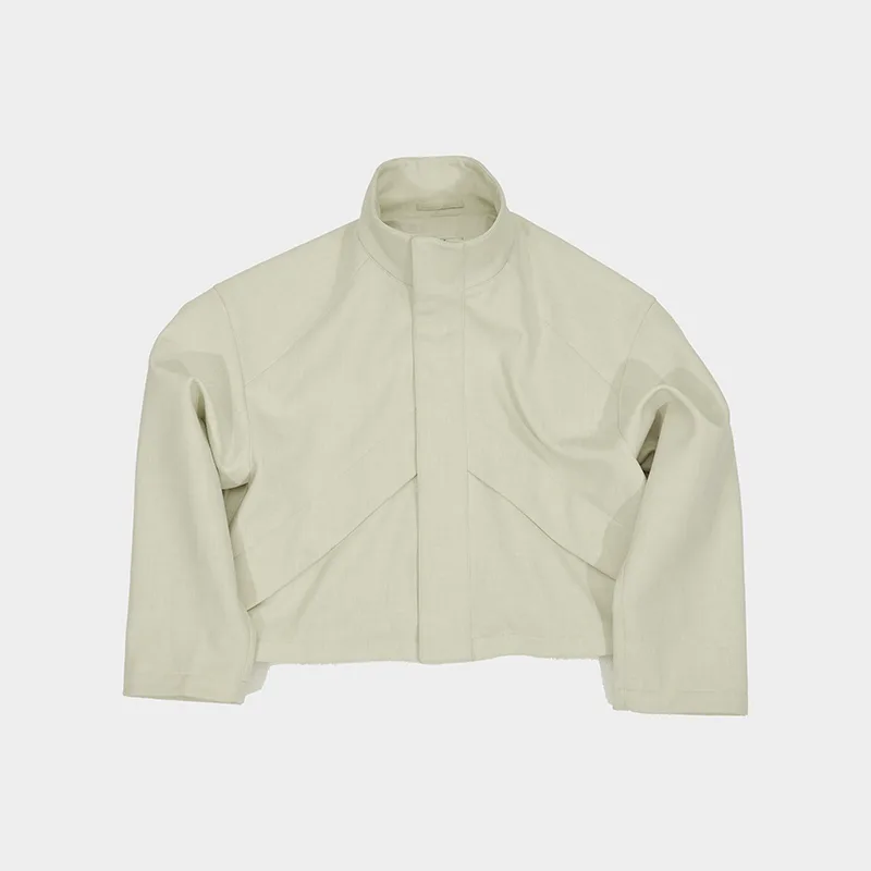 Cropped Standing Collar Jacket in off-white