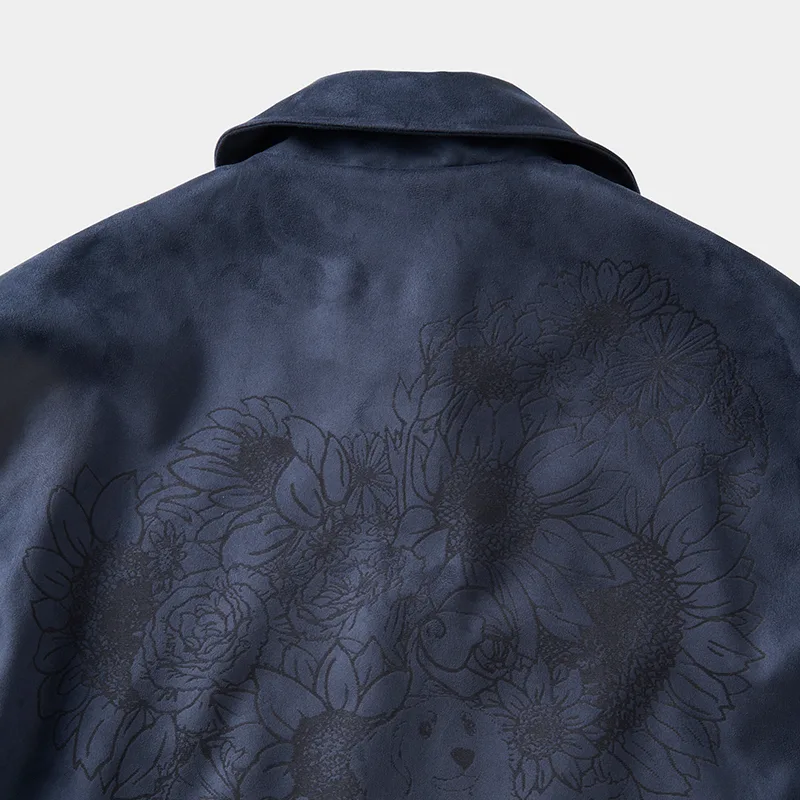 Cropped Suede Jacket in Dark Navy With Laser Engraved