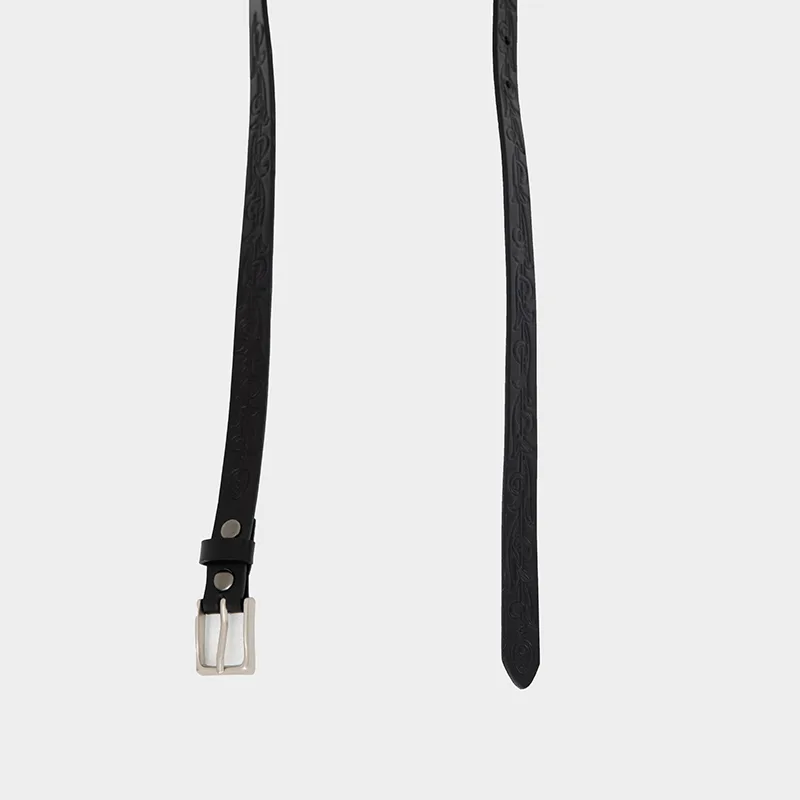 Floral Leather Belt in Black