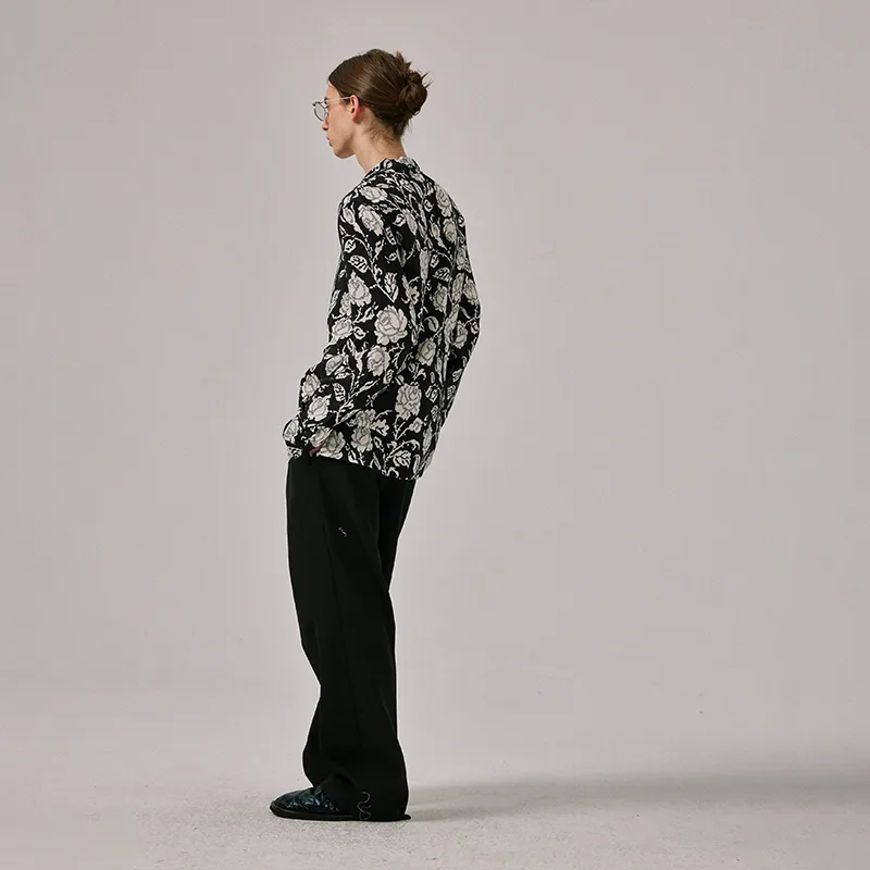 Long Sleeve Rose-Print Silk Shirt
