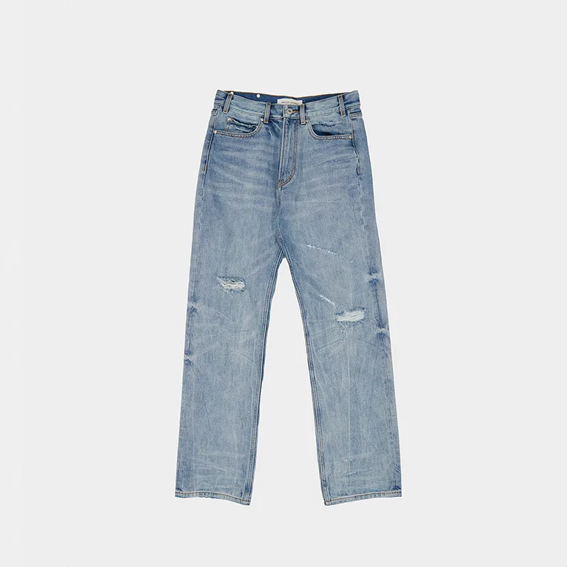 Mid-Rise Wide Leg Ripped Jeans in Blue