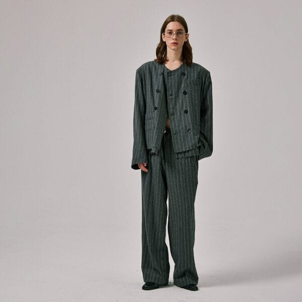 Raw-Cut Double Breast Blazer in Grey - Image 2