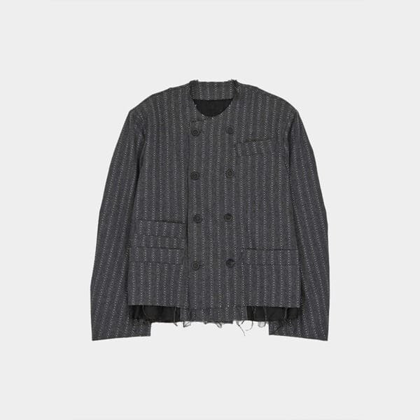 Raw-Cut Double Breast Blazer in Grey