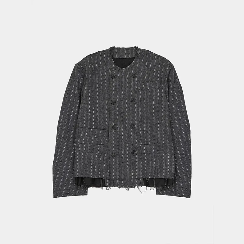 Raw-Cut Double Breast Blazer in Grey